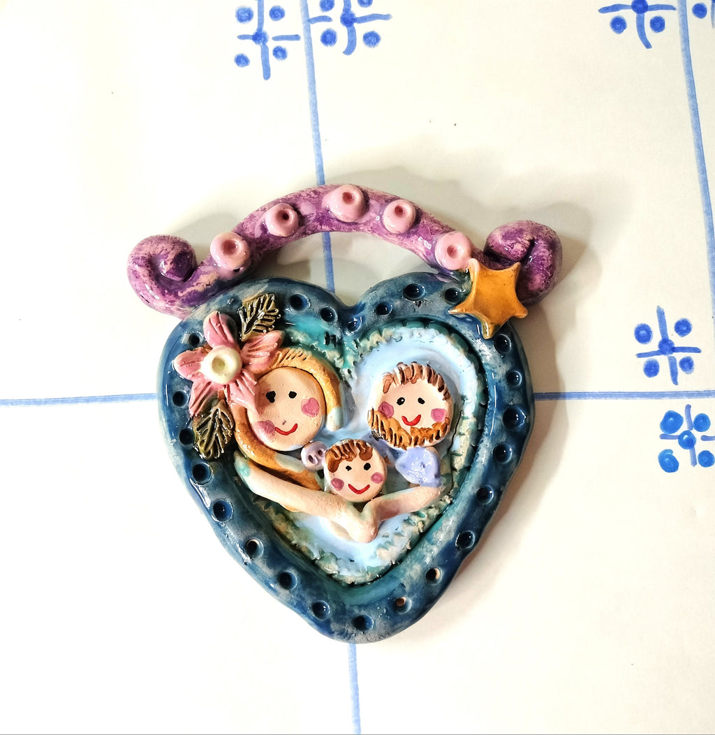 Heart Christmas Decoration, Ceramic Nativity Scene