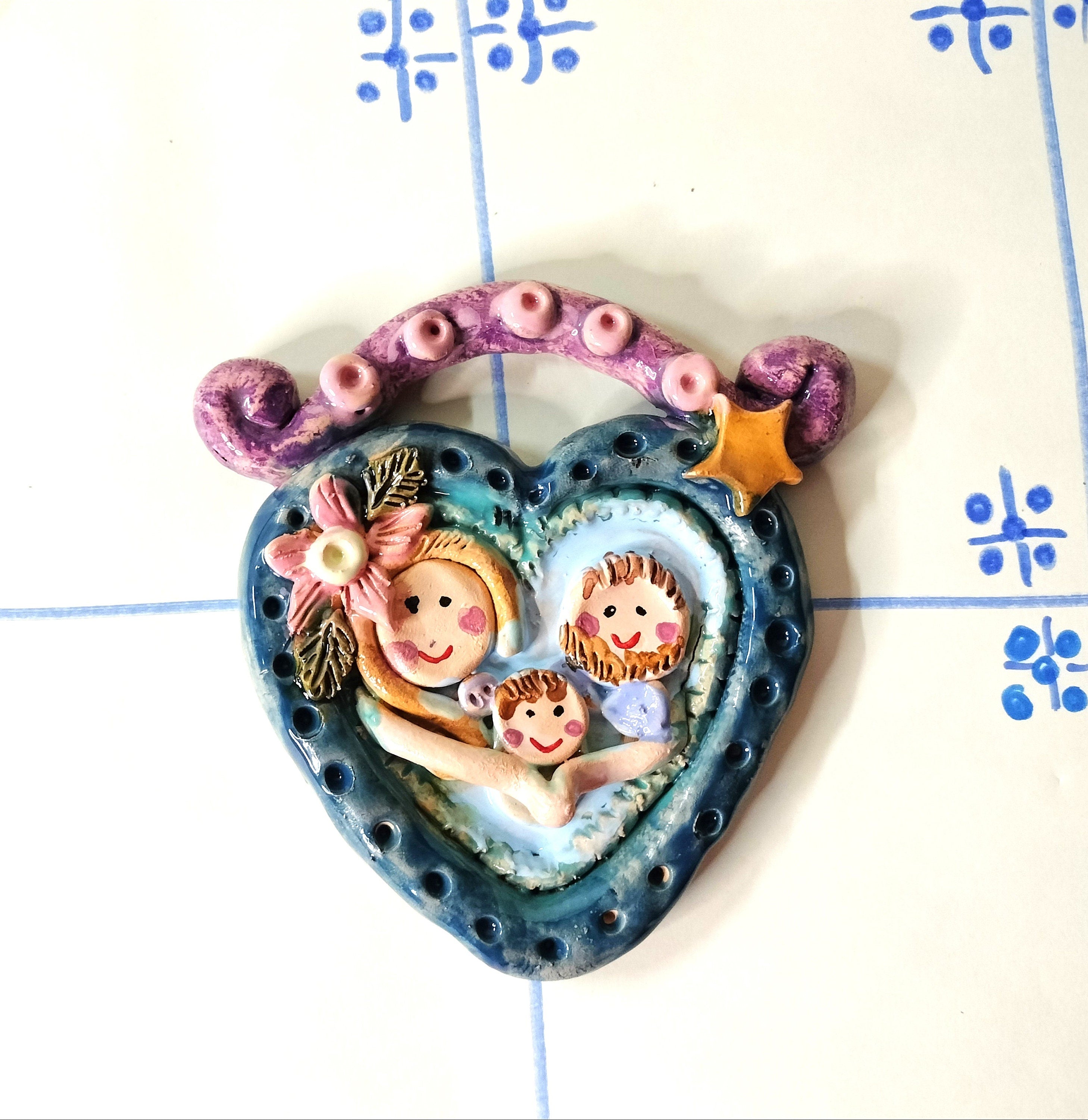 Heart Christmas Decoration, Ceramic Nativity Scene