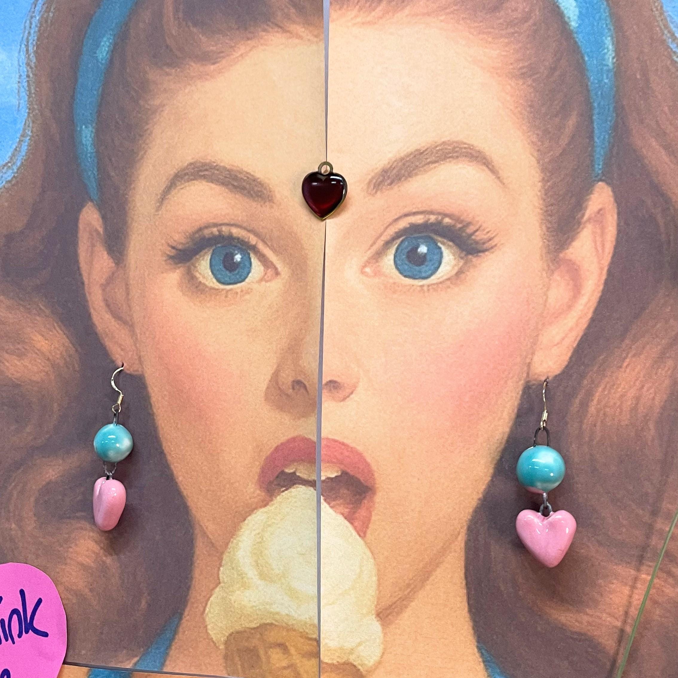 Pink Cute Heart Earrings