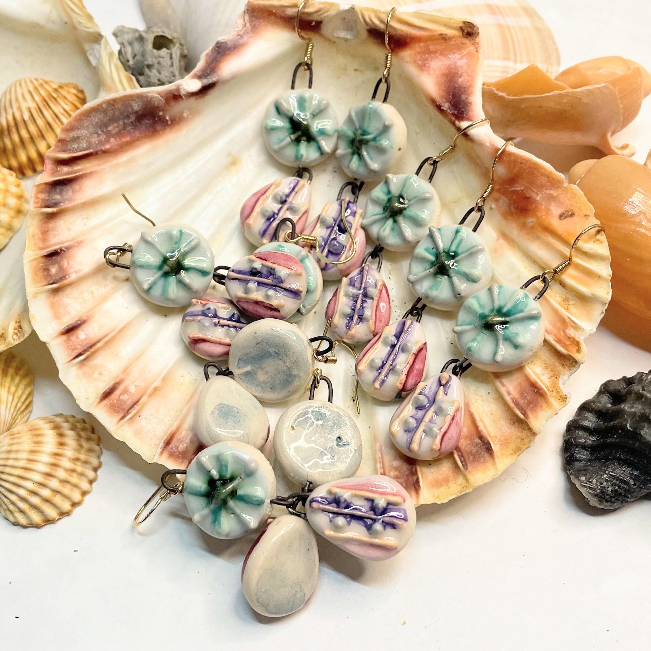 Lilac and Blue Earrings made of Ceramic