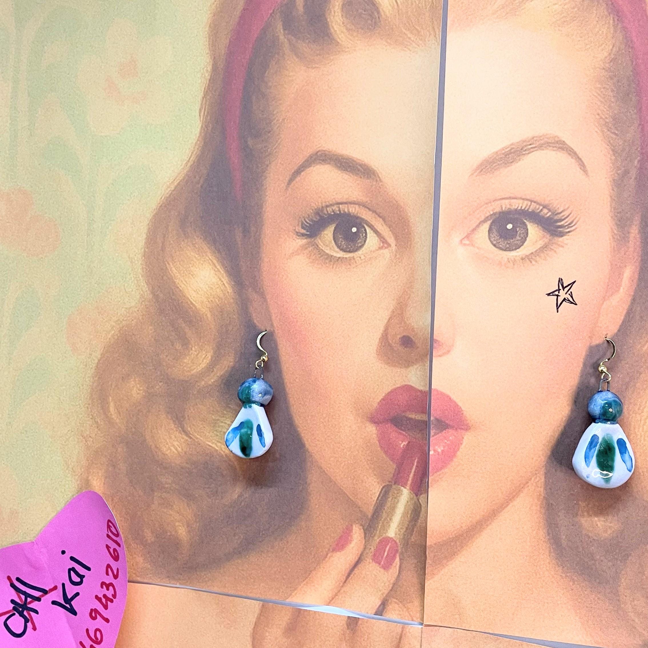 Blue Dangling Ceramic Earrings