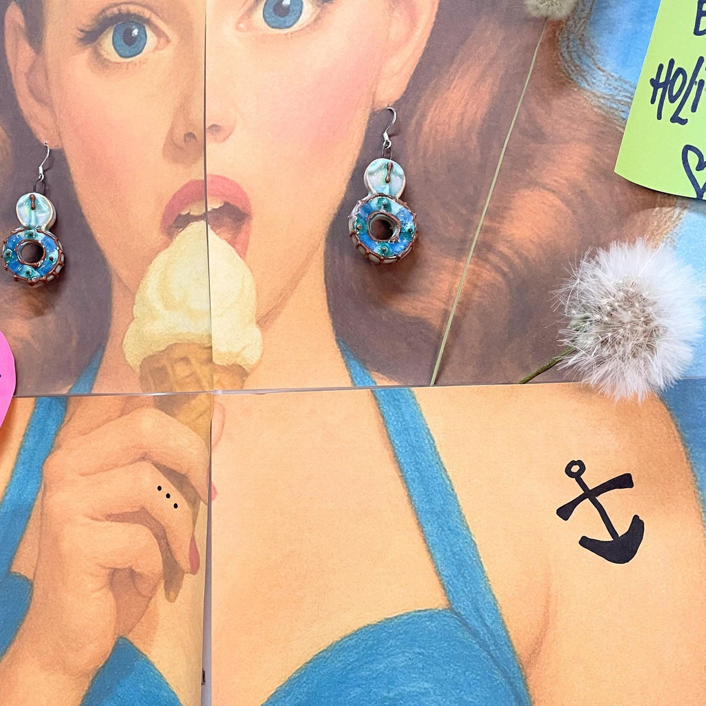 Handmade Ceramic Round Earrings in Blue