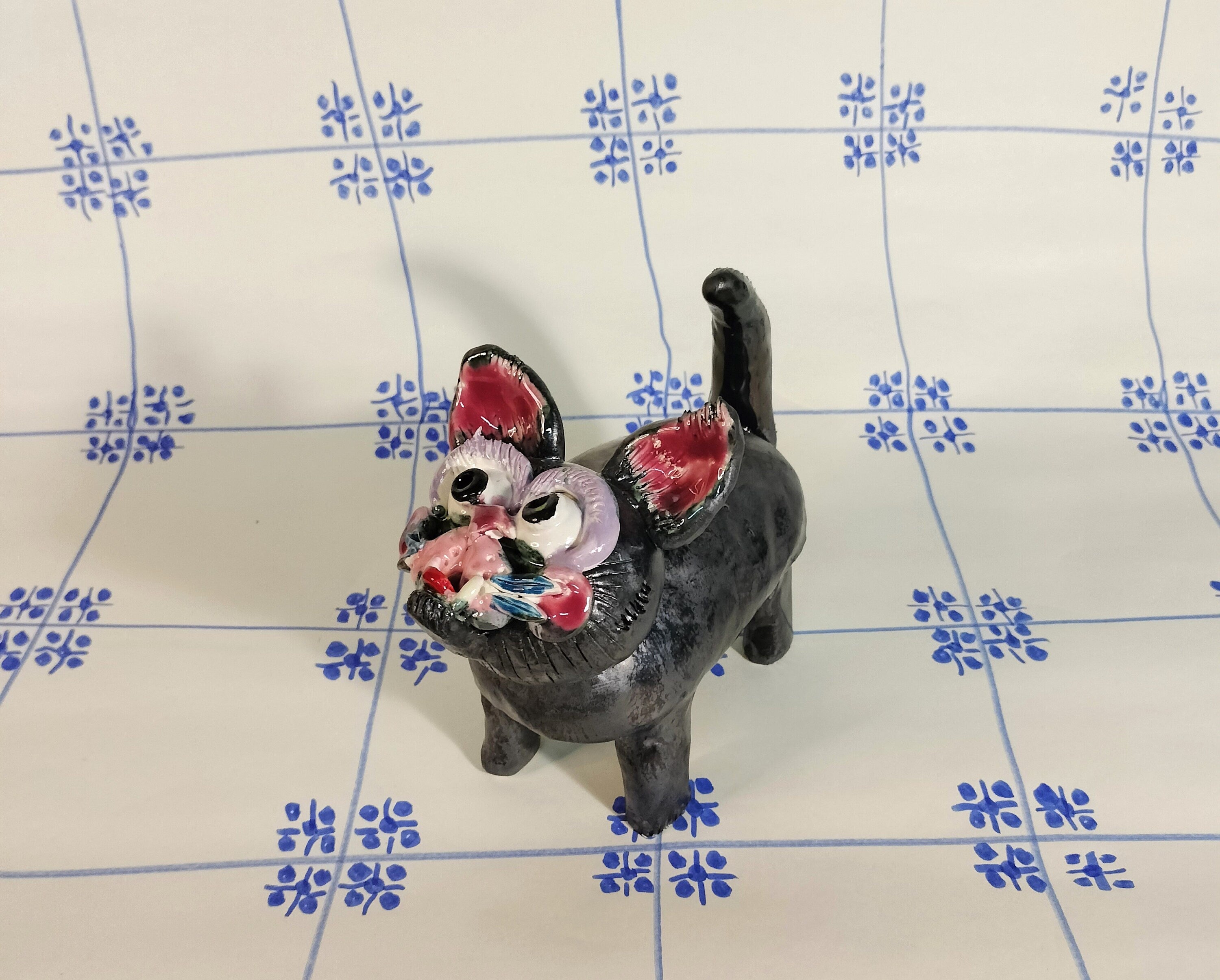 Quirky Black Ceramic Cat Table Ornament