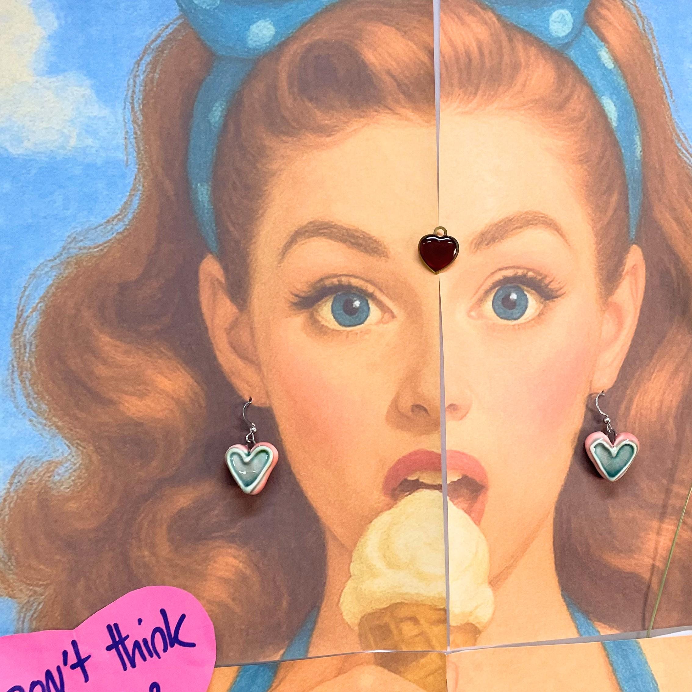 Teal Heart Shaped Earring made in Ceramic