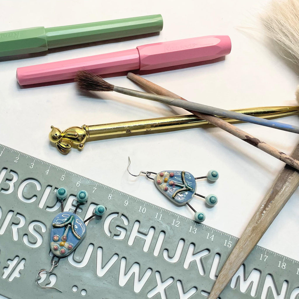 Geometric Dangling Earrings, Colorful Flower Jewelery