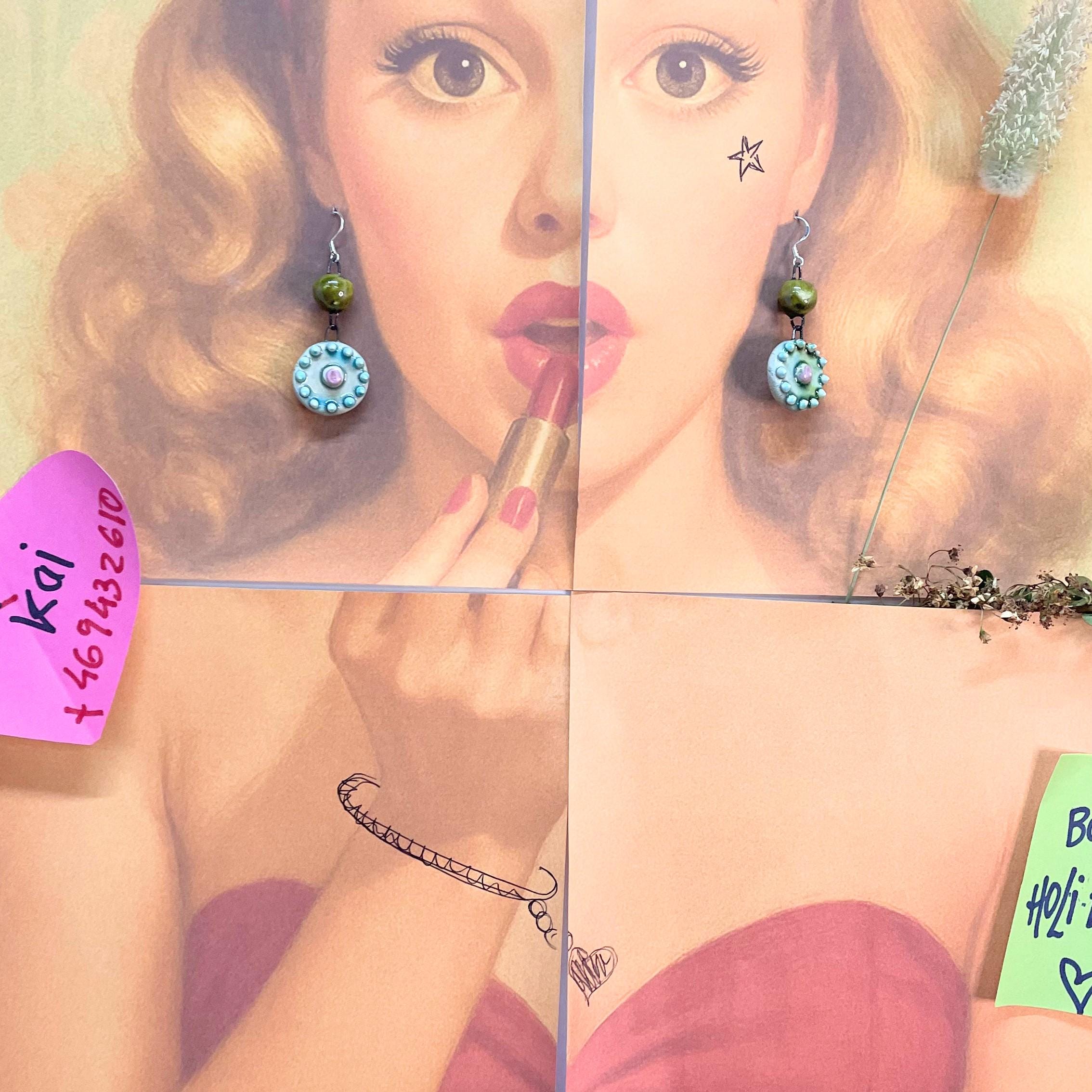 Round Dangle Ceramic Earrings