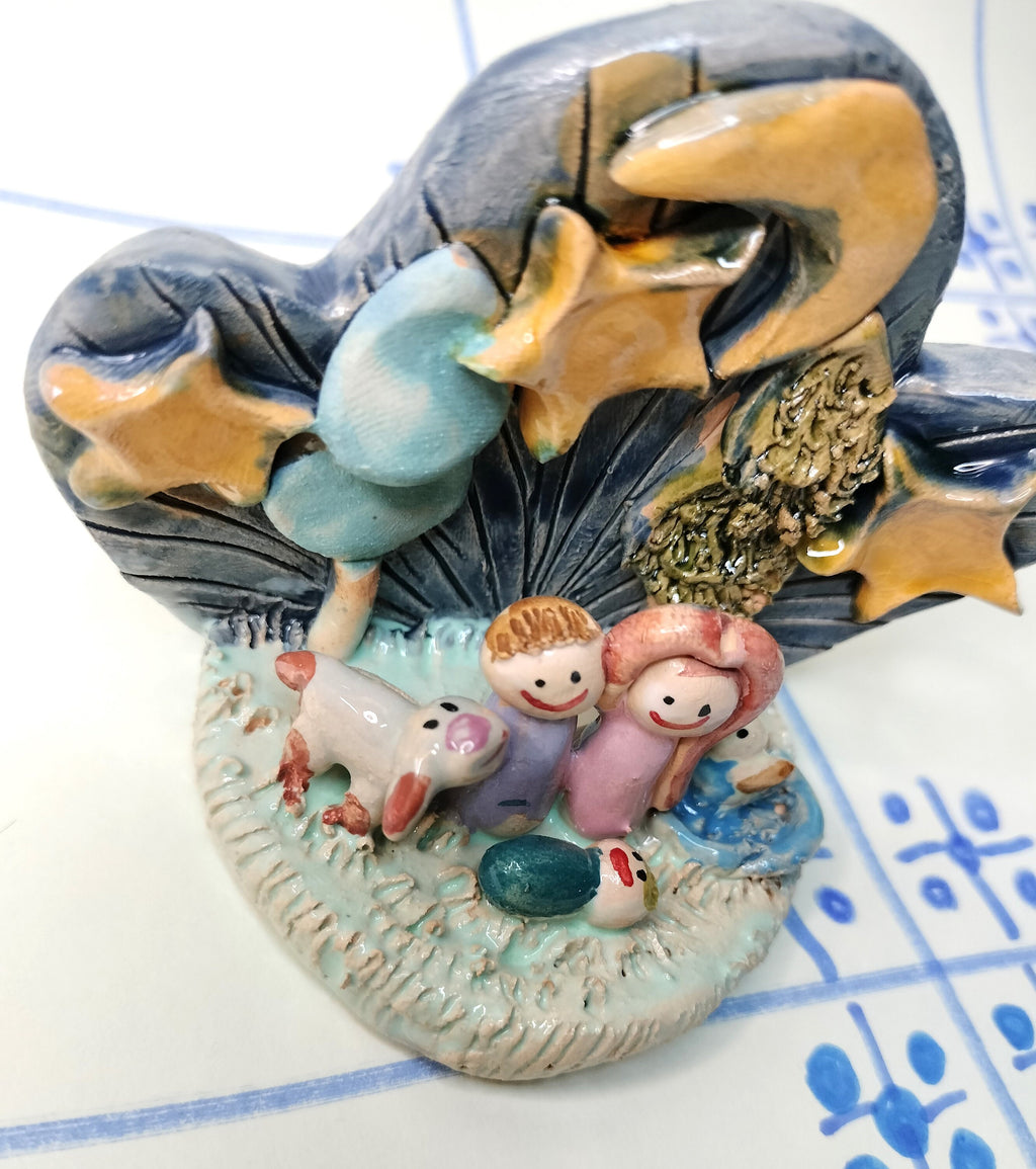 Christmas Scene with Sky and Stars, Handmade Nativity Set
