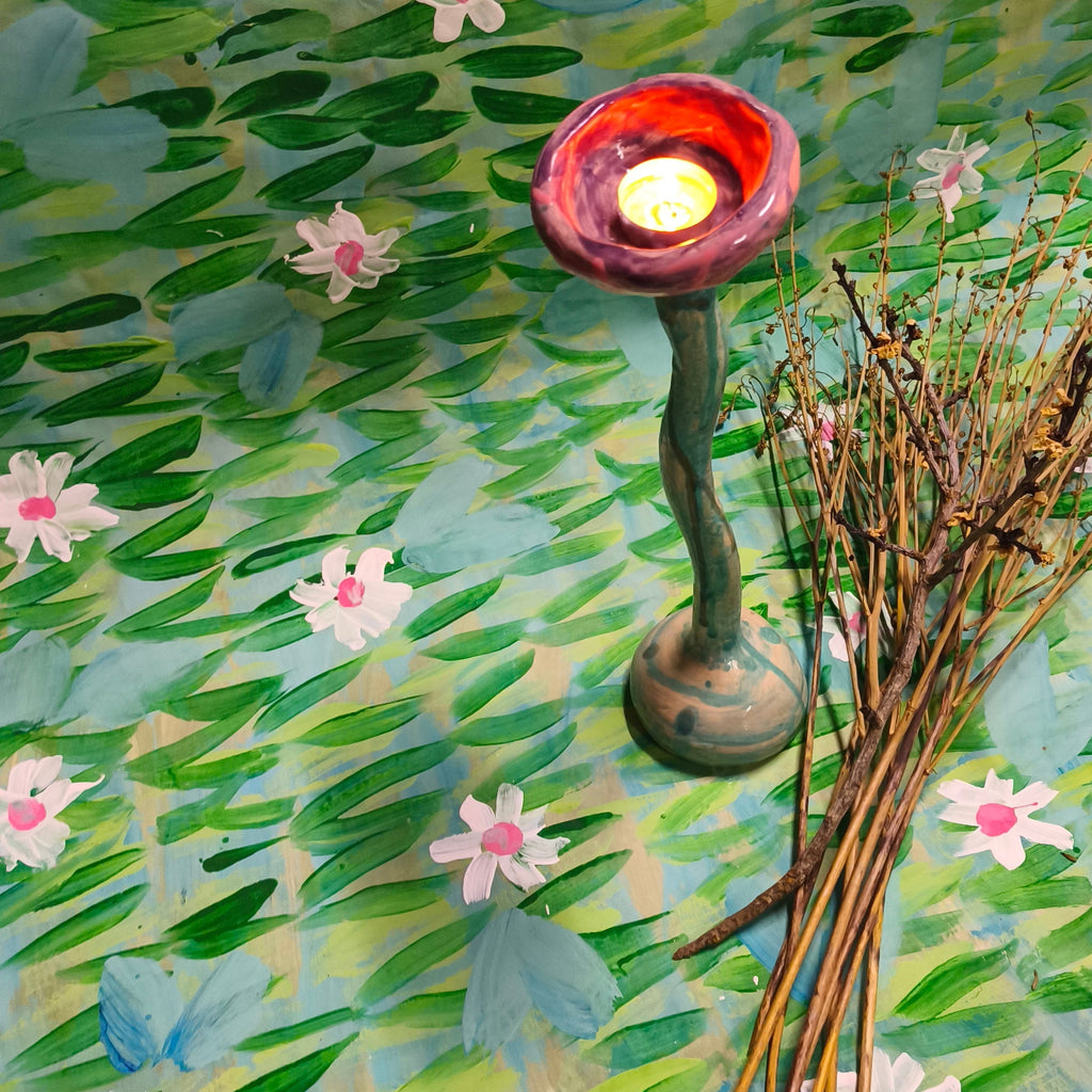 Pink Tulip Candle Holder in Ceramic