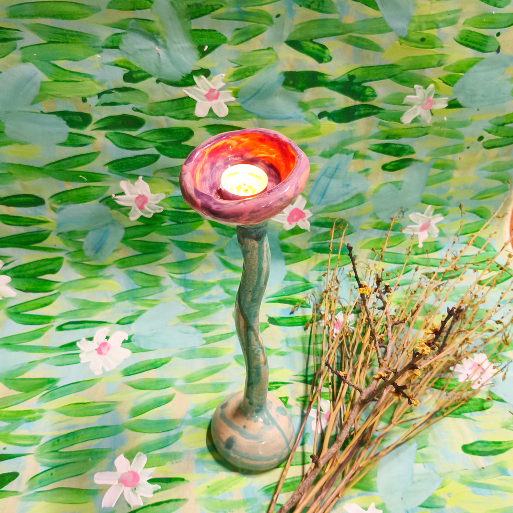 Pink Tulip Candle Holder in Ceramic