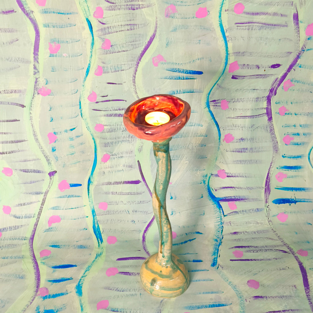 Pink Tulip Candle Holder in Ceramic