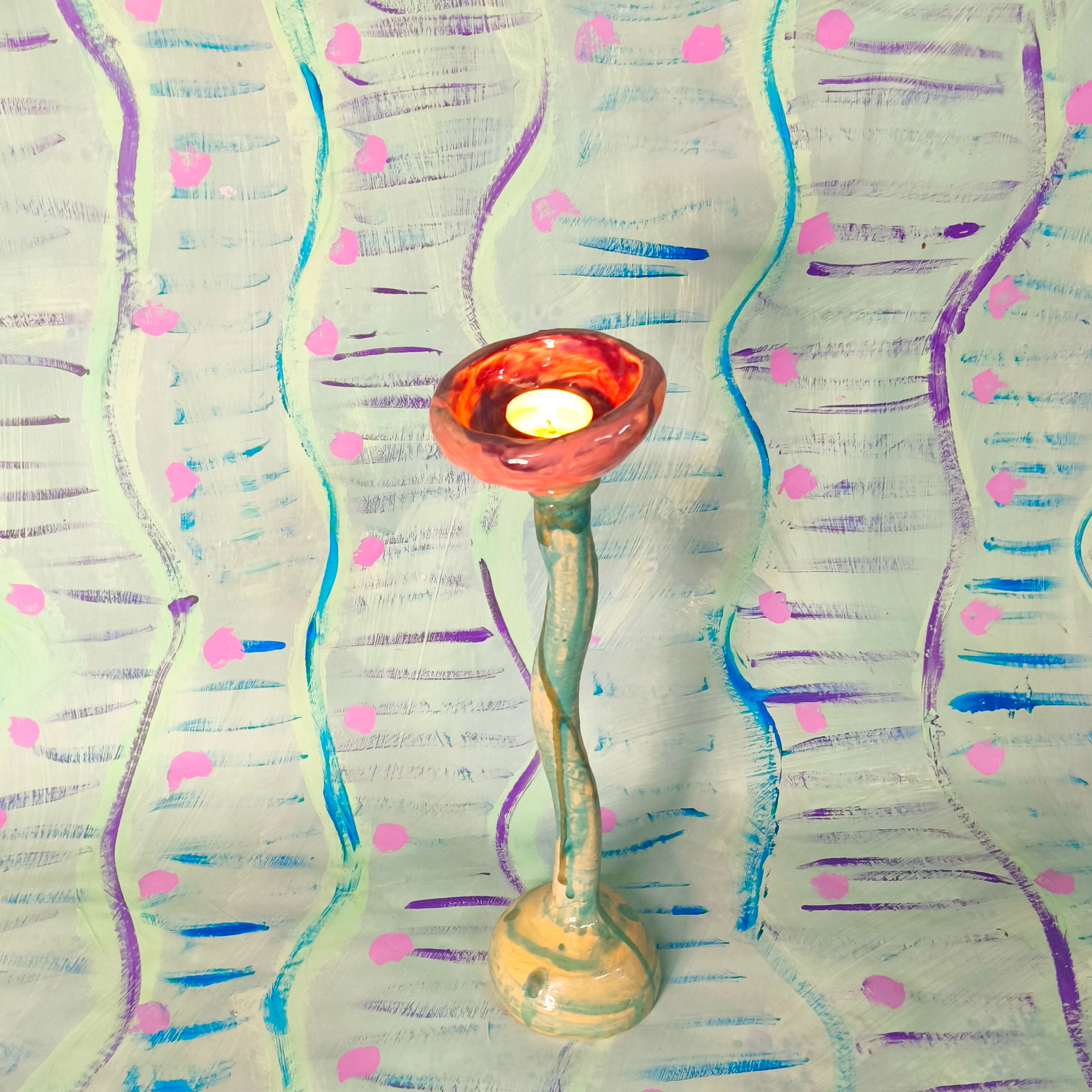 Pink Tulip Candle Holder in Ceramic