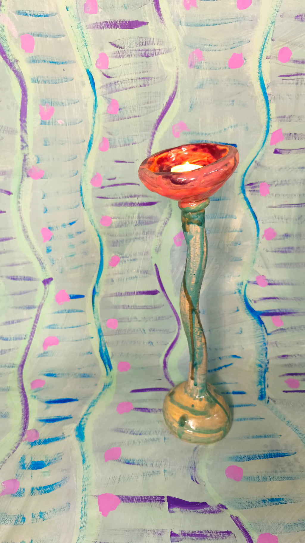 Pink Tulip Candle Holder in Ceramic