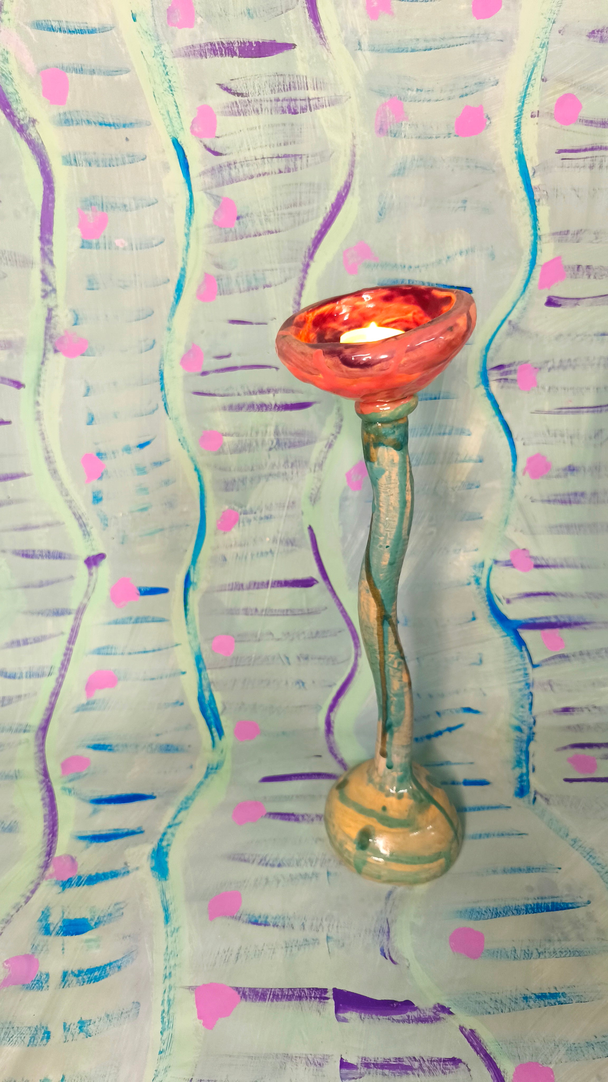 Pink Tulip Candle Holder in Ceramic