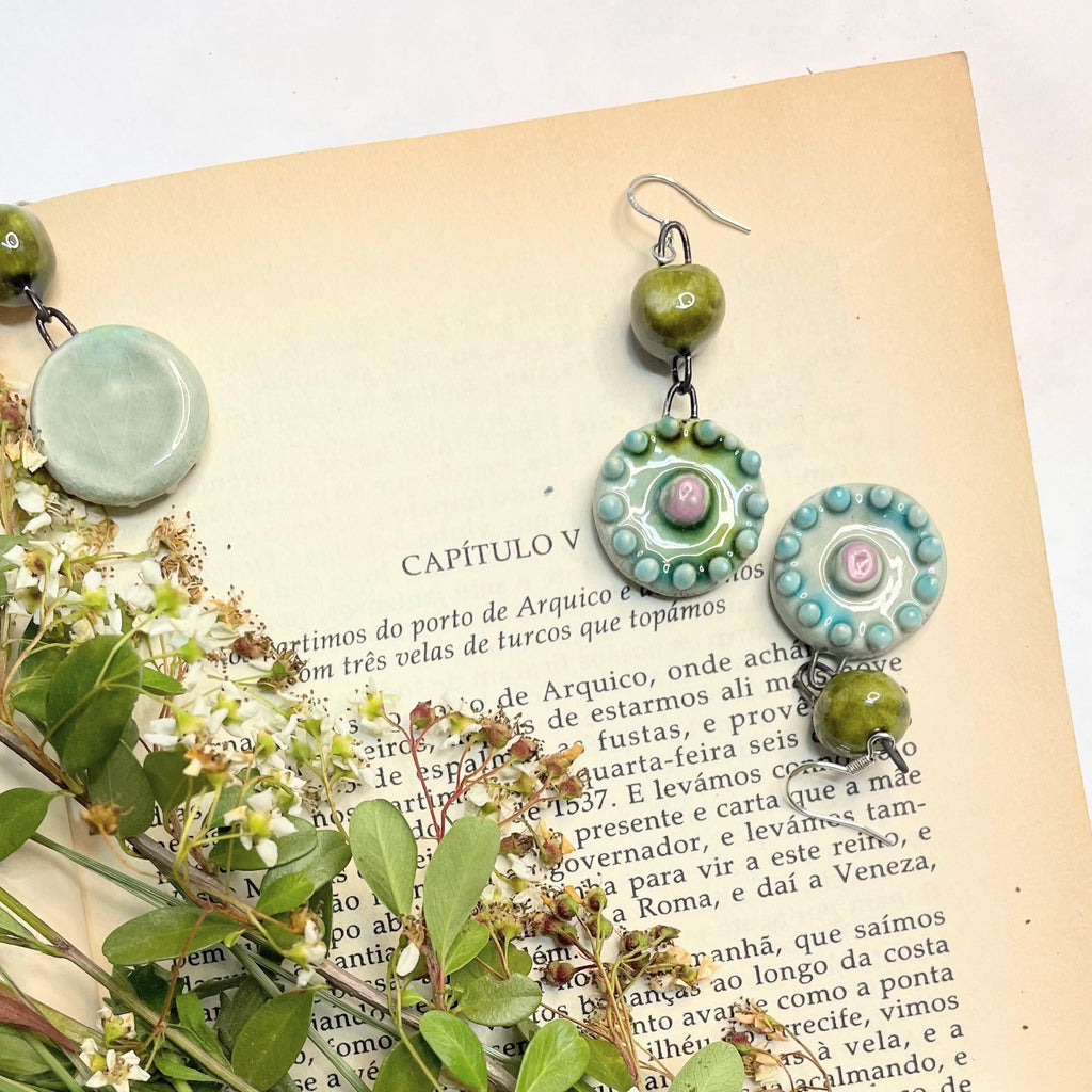 Round Dangle Ceramic Earrings