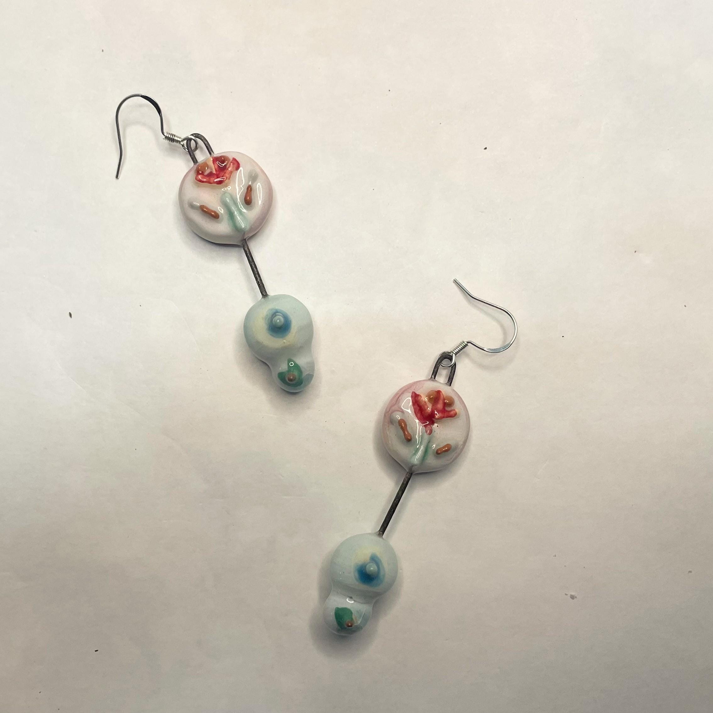 Colorful Ceramic Earrings with Flower