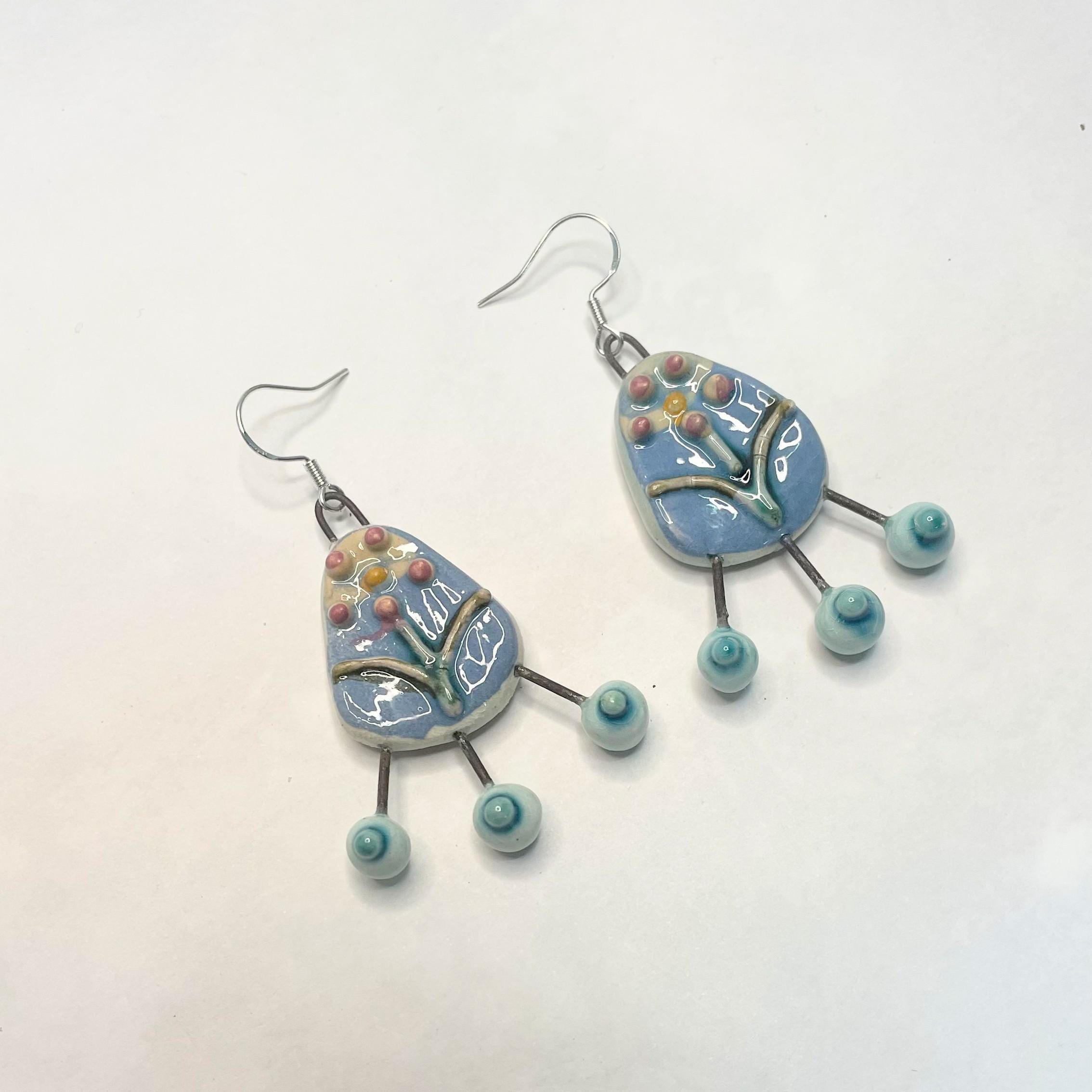 Geometric Dangling Earrings, Colorful Flower Jewelery