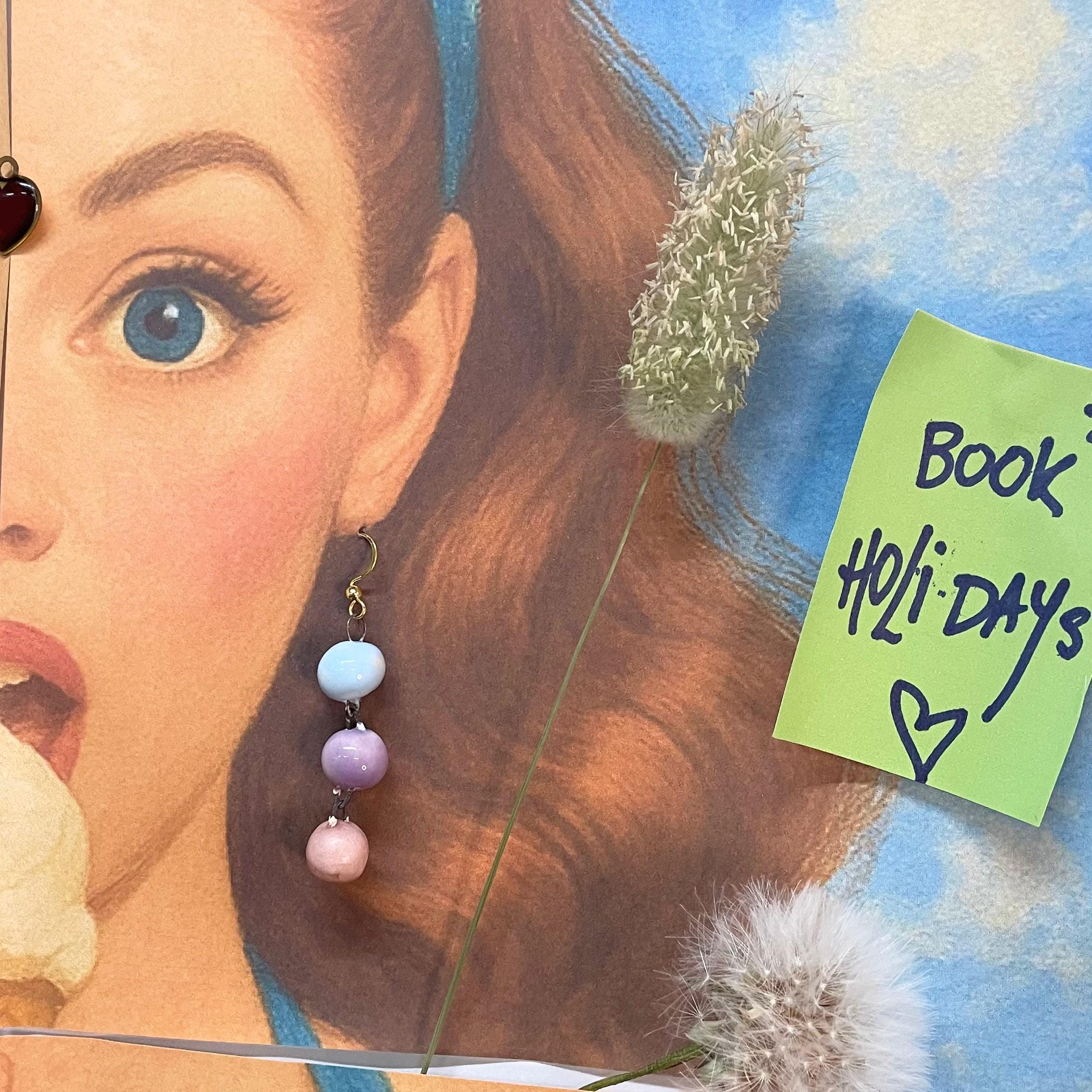 Drop Ceramic Earrings Pink Blue Jewelery