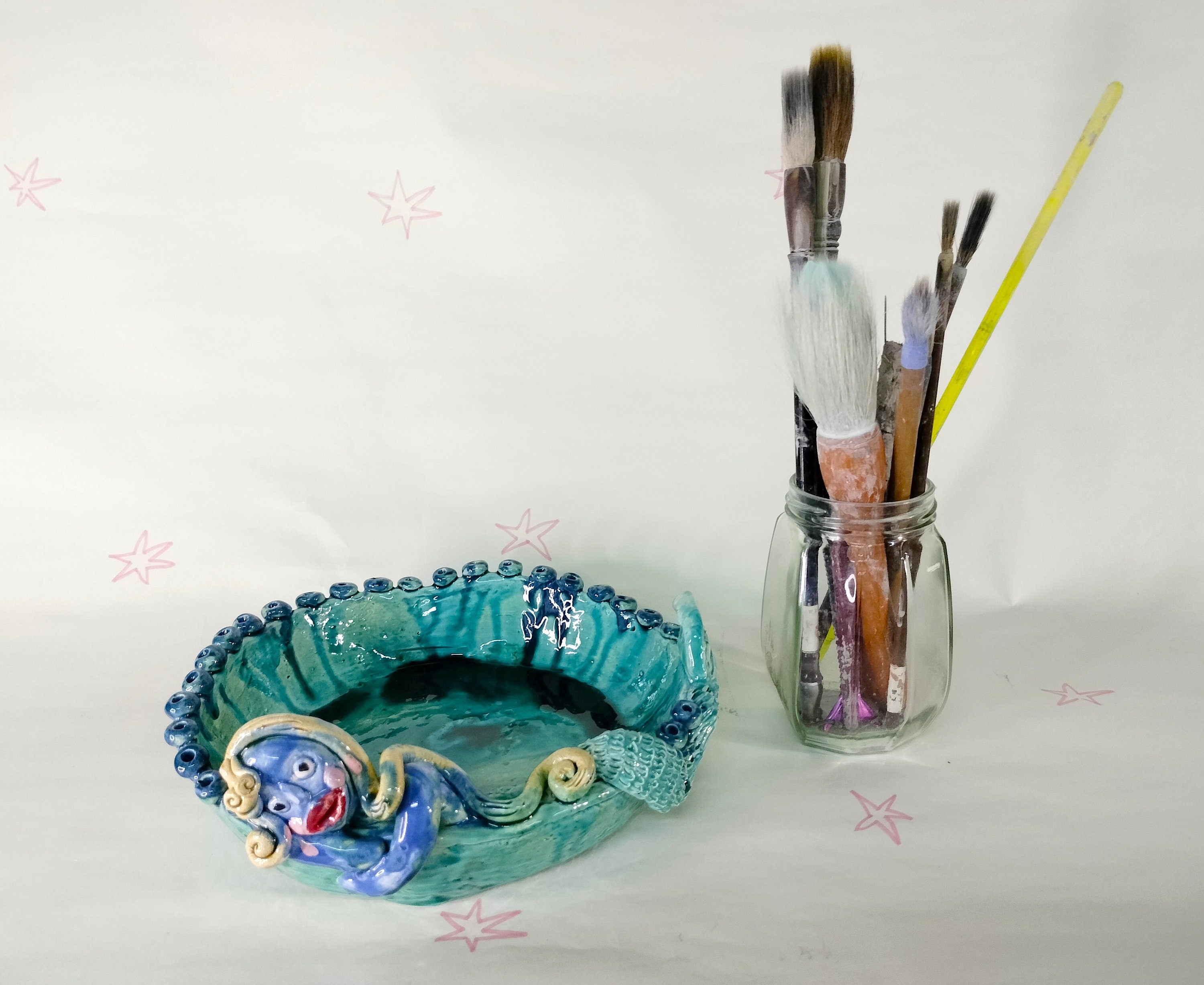 Mermaid Green Plate Made in Ceramic