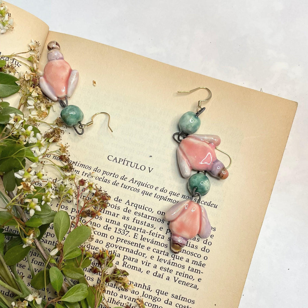 Handmade Earrings with Pink Blossom Flowers