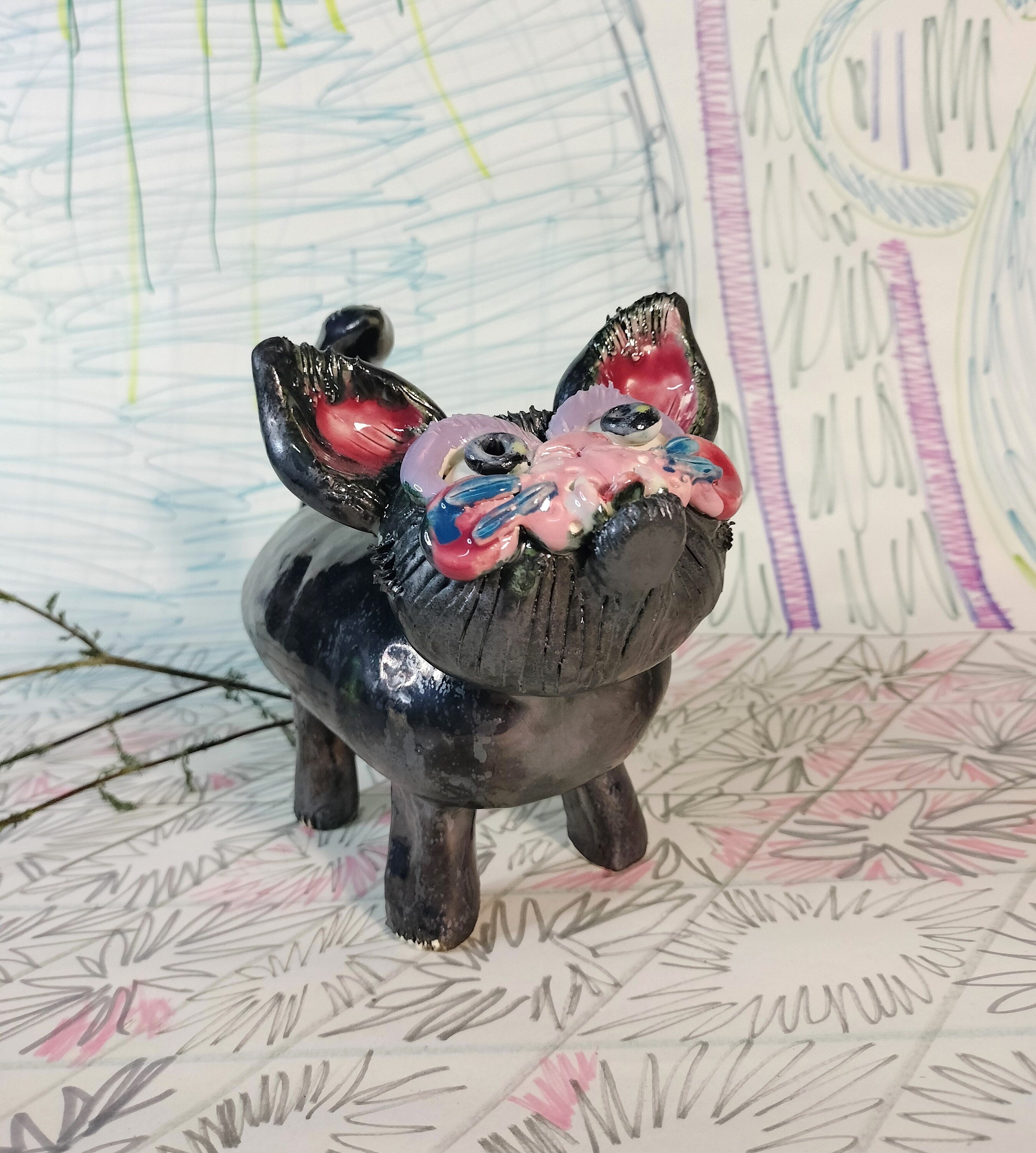 Quirky Black Ceramic Cat Table Ornament