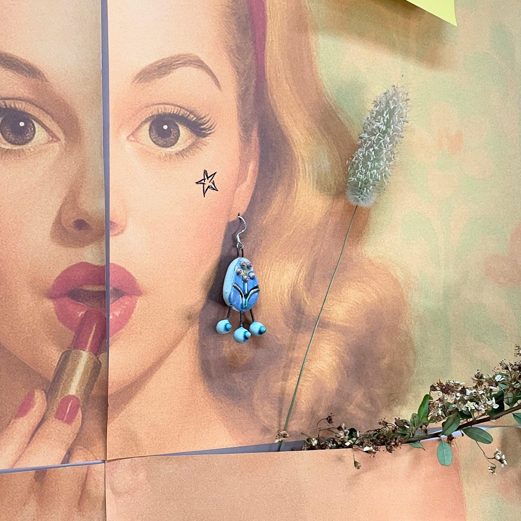 Geometric Dangling Earrings, Colorful Flower Jewelery