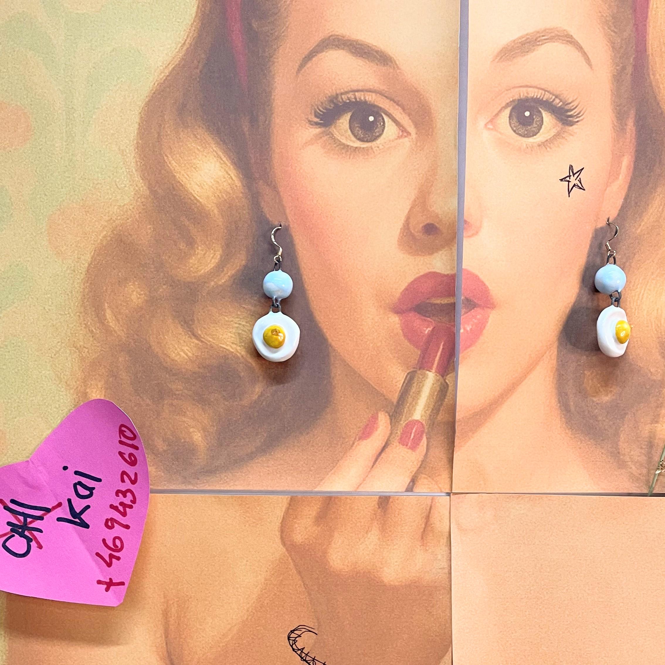 Fried Egg Ceramic Earring