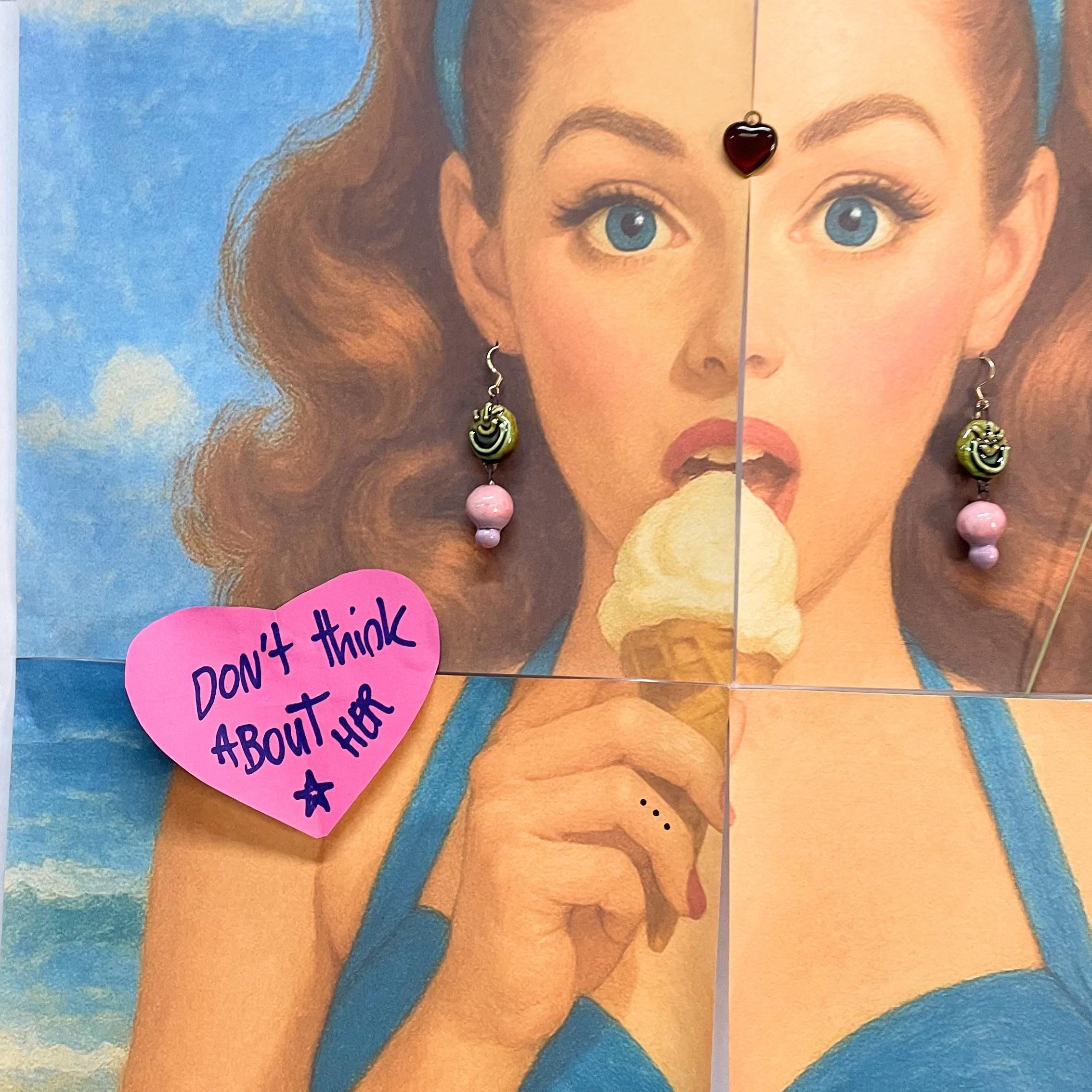 Green Medallion & Pink Earrings in Ceramic