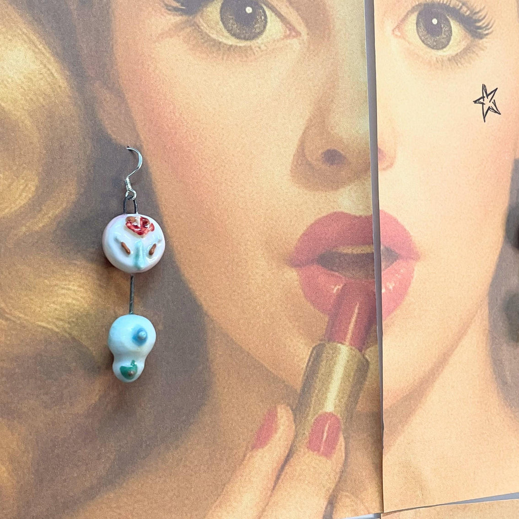 Colorful Ceramic Earrings with Flower