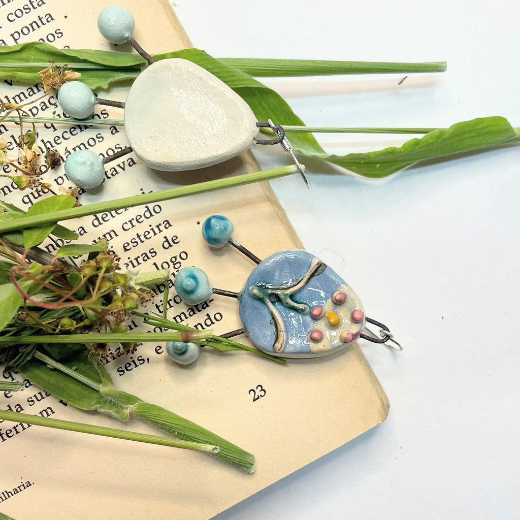 Geometric Dangling Earrings, Colorful Flower Jewelery