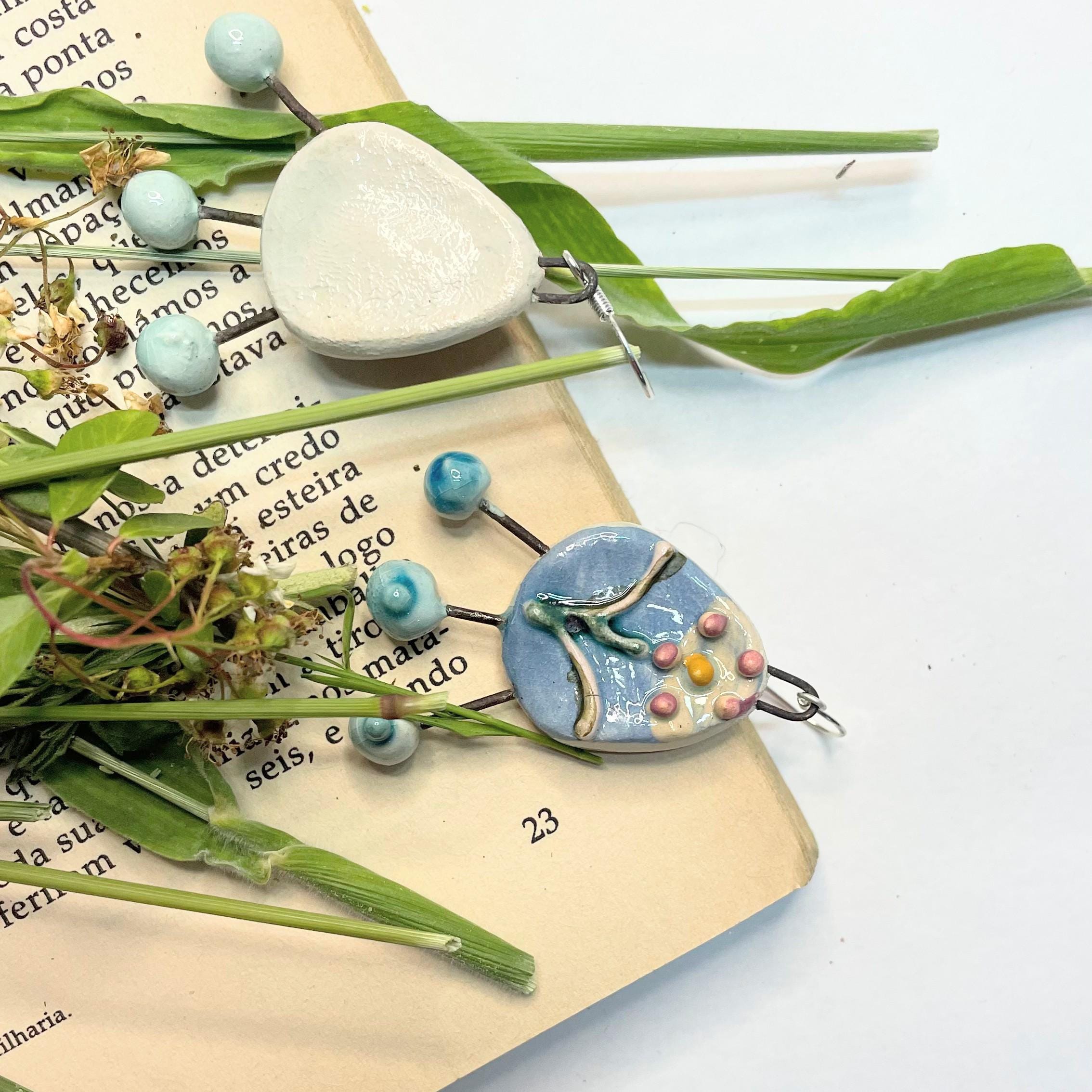 Geometric Dangling Earrings, Colorful Flower Jewelery