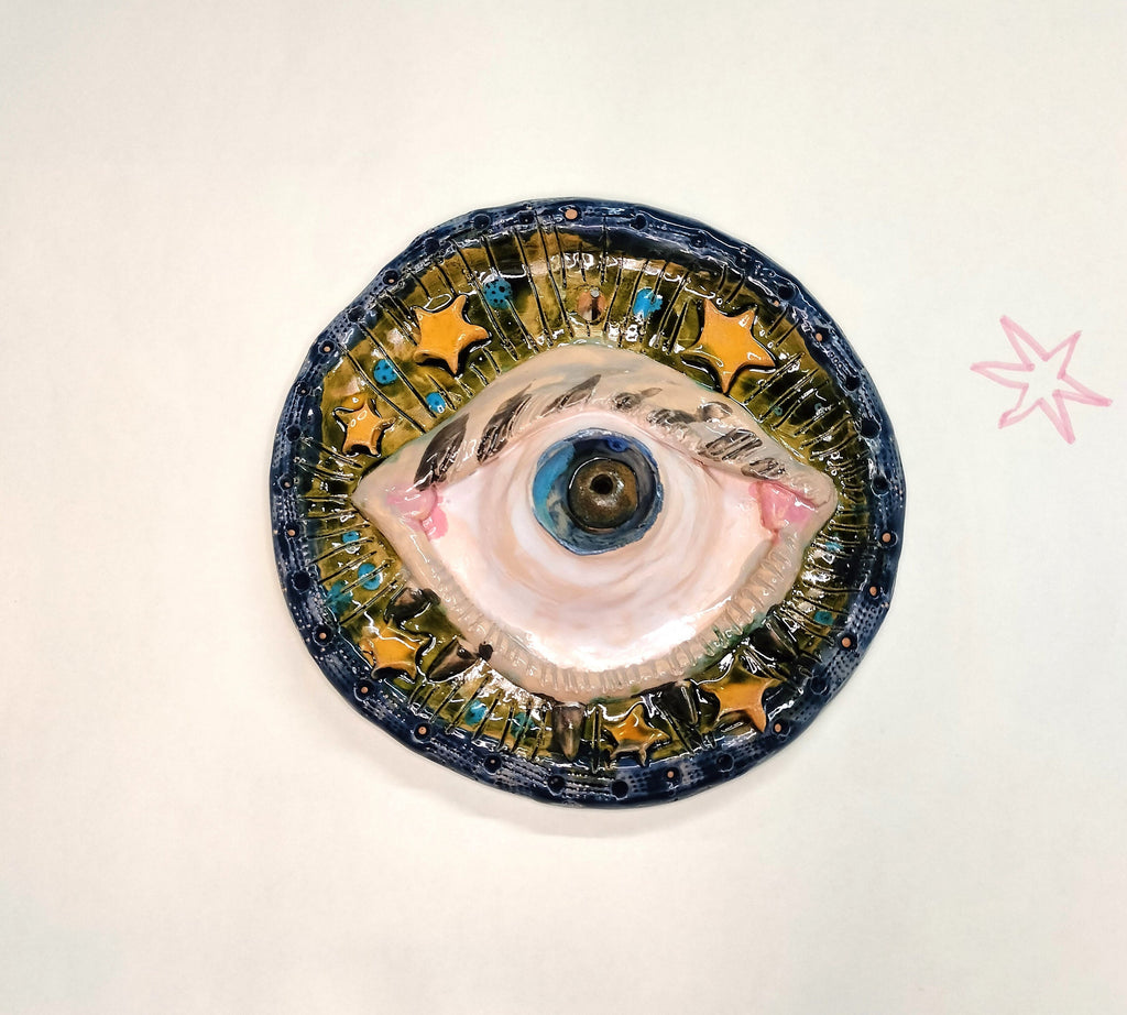 Wall Decoration with Evil Eye, Handmade and Handpainted Ceramic