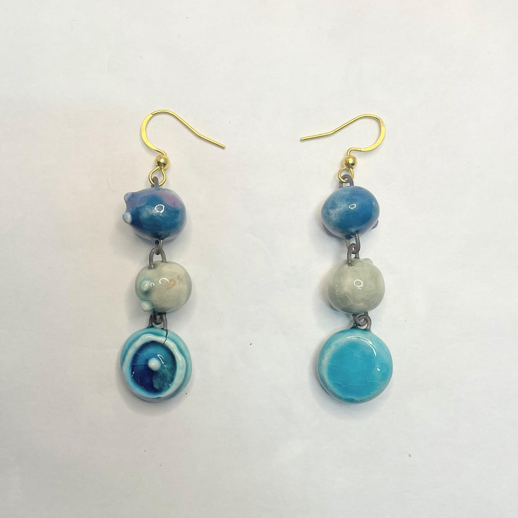 Drop Blue Earrings, Ceramic Pearls Jewelery