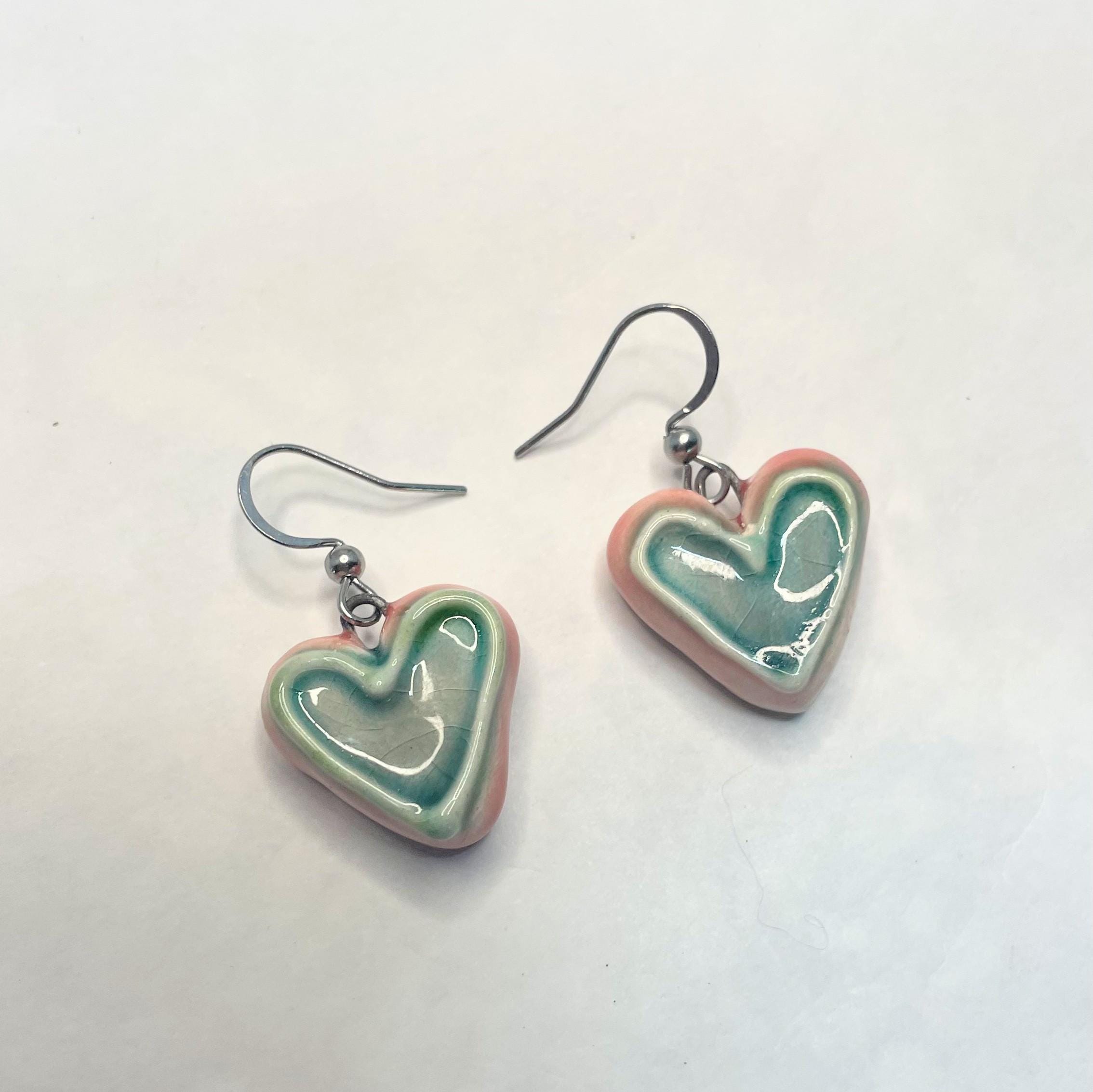 Teal Heart Shaped Earring made in Ceramic