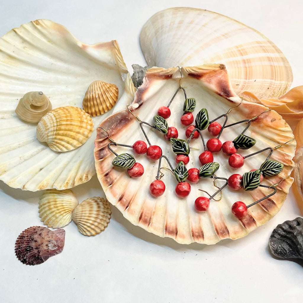 Cute Cherry Earrings Made in Ceramic