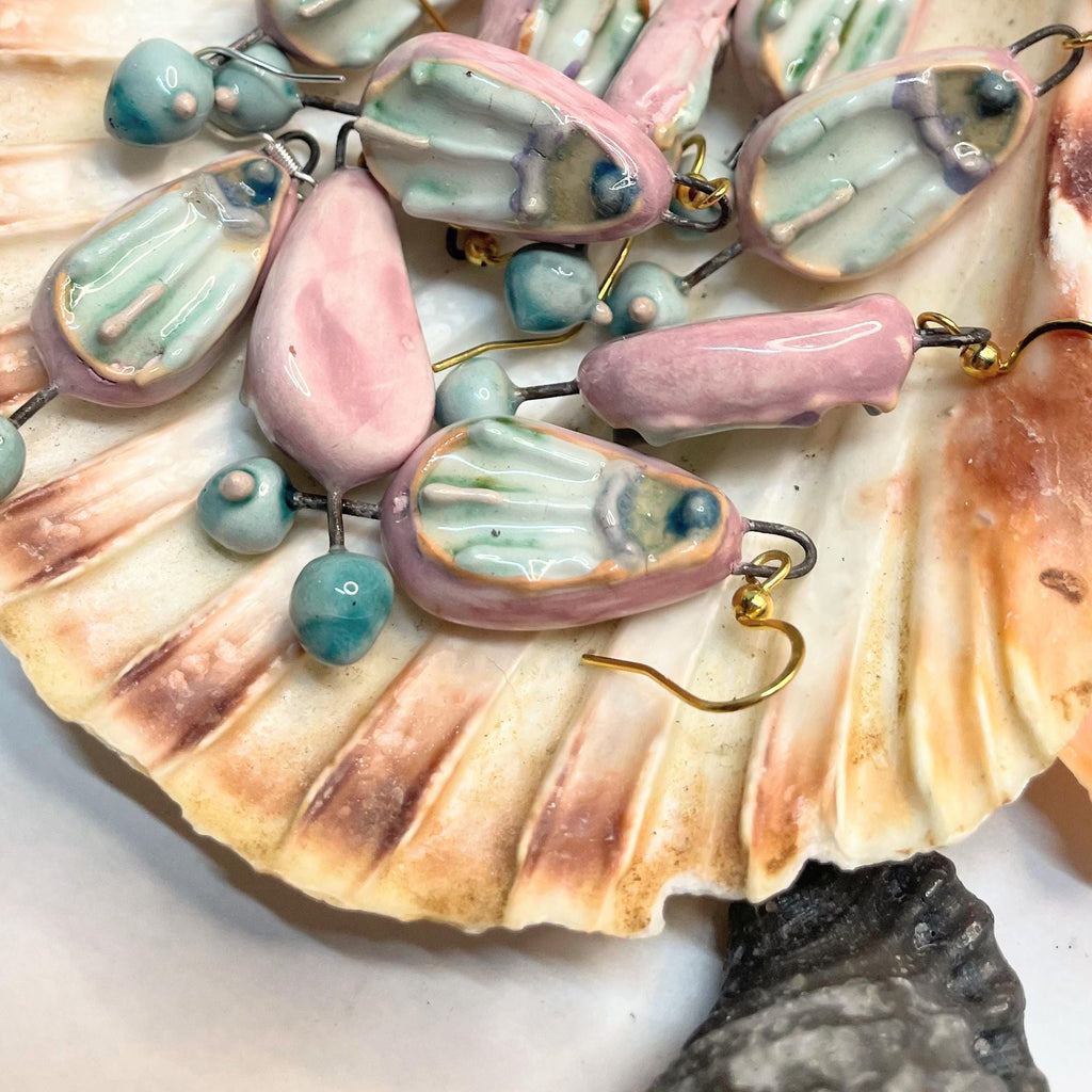 Pink Long Earrings handmade in Ceramic