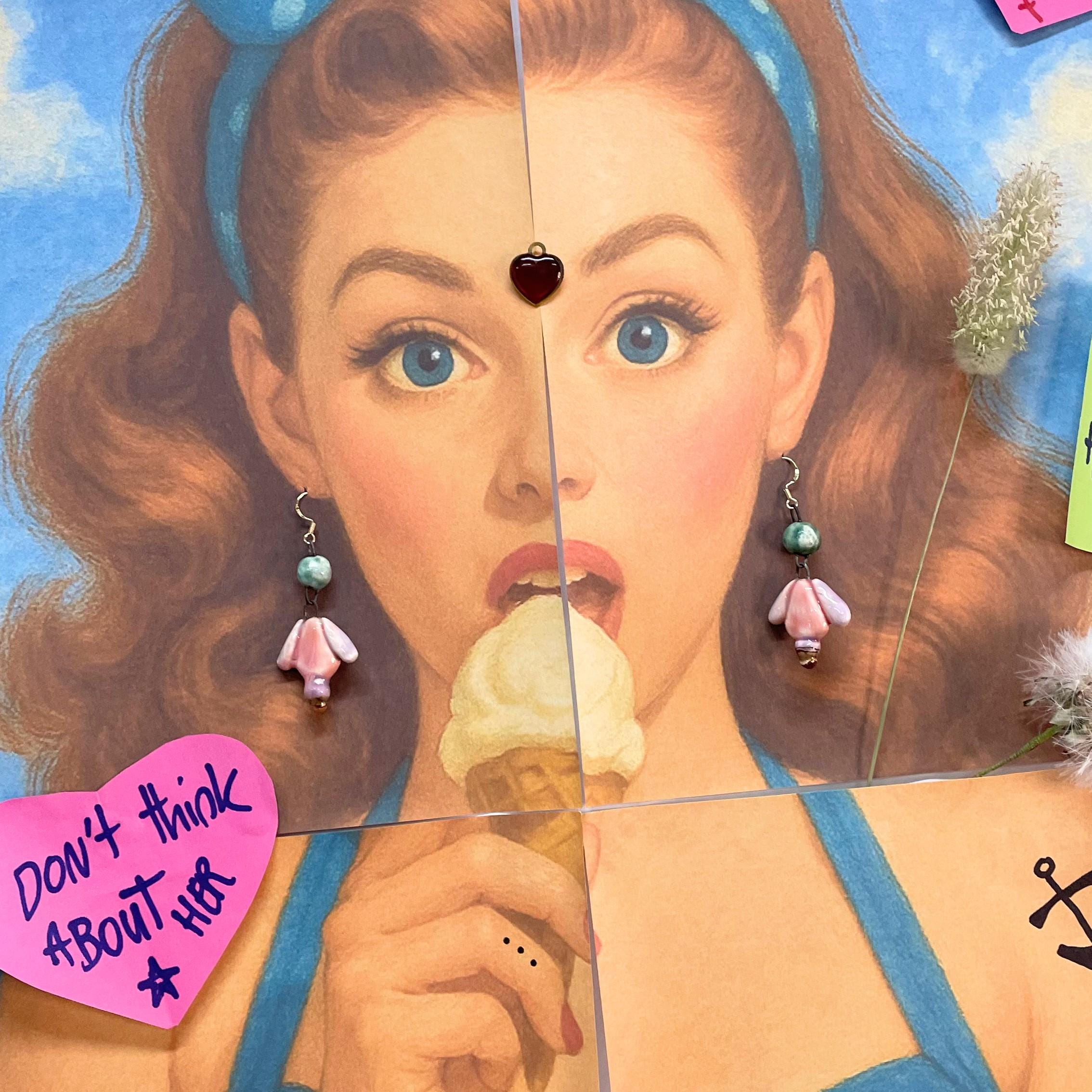 Handmade Earrings with Pink Blossom Flowers