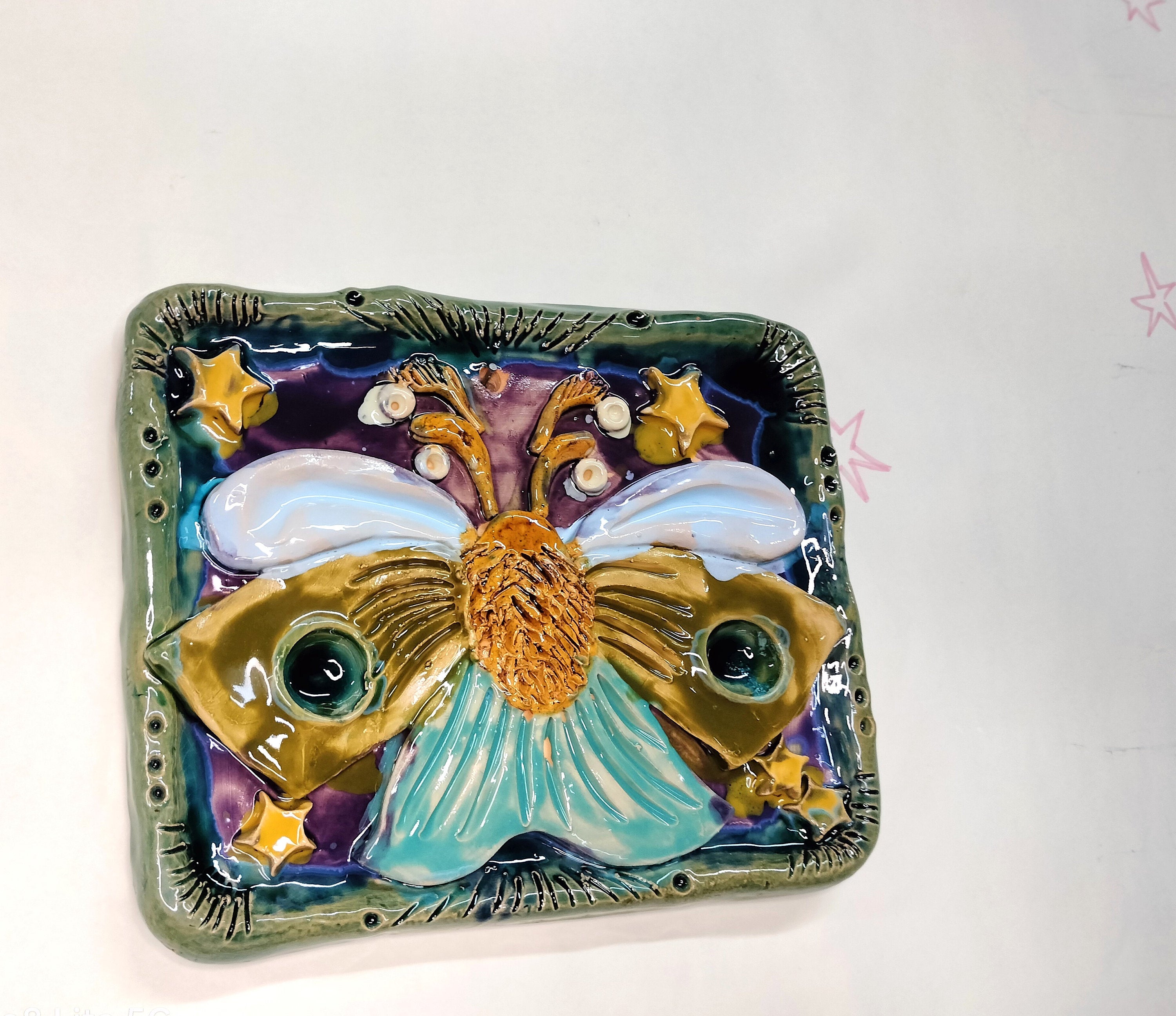 Wall Decoration with Butterfly Made of Ceramic