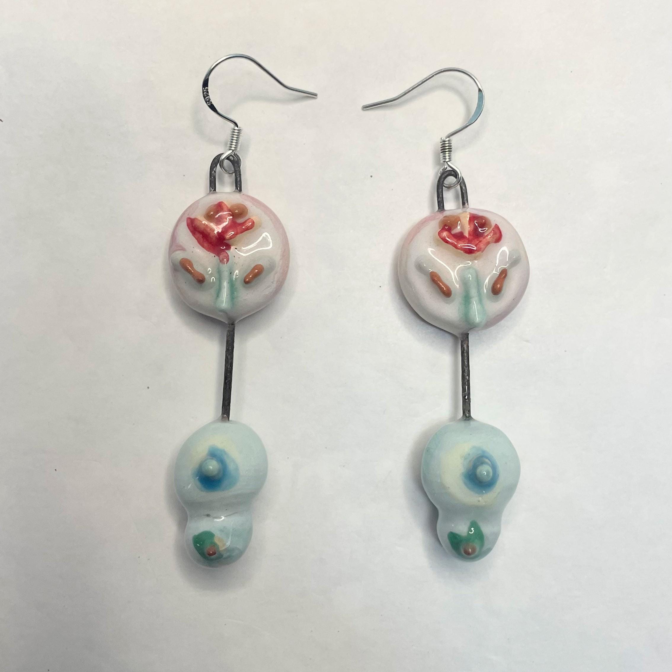 Colorful Ceramic Earrings with Flower