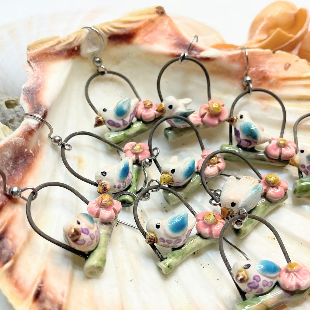 Earrings With Birds Made in Ceramic