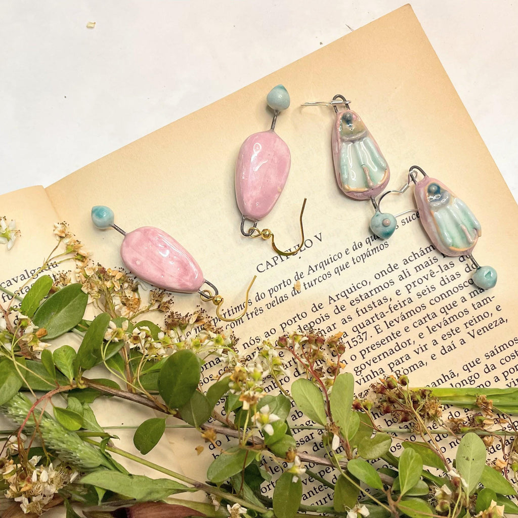 Pink Long Earrings handmade in Ceramic