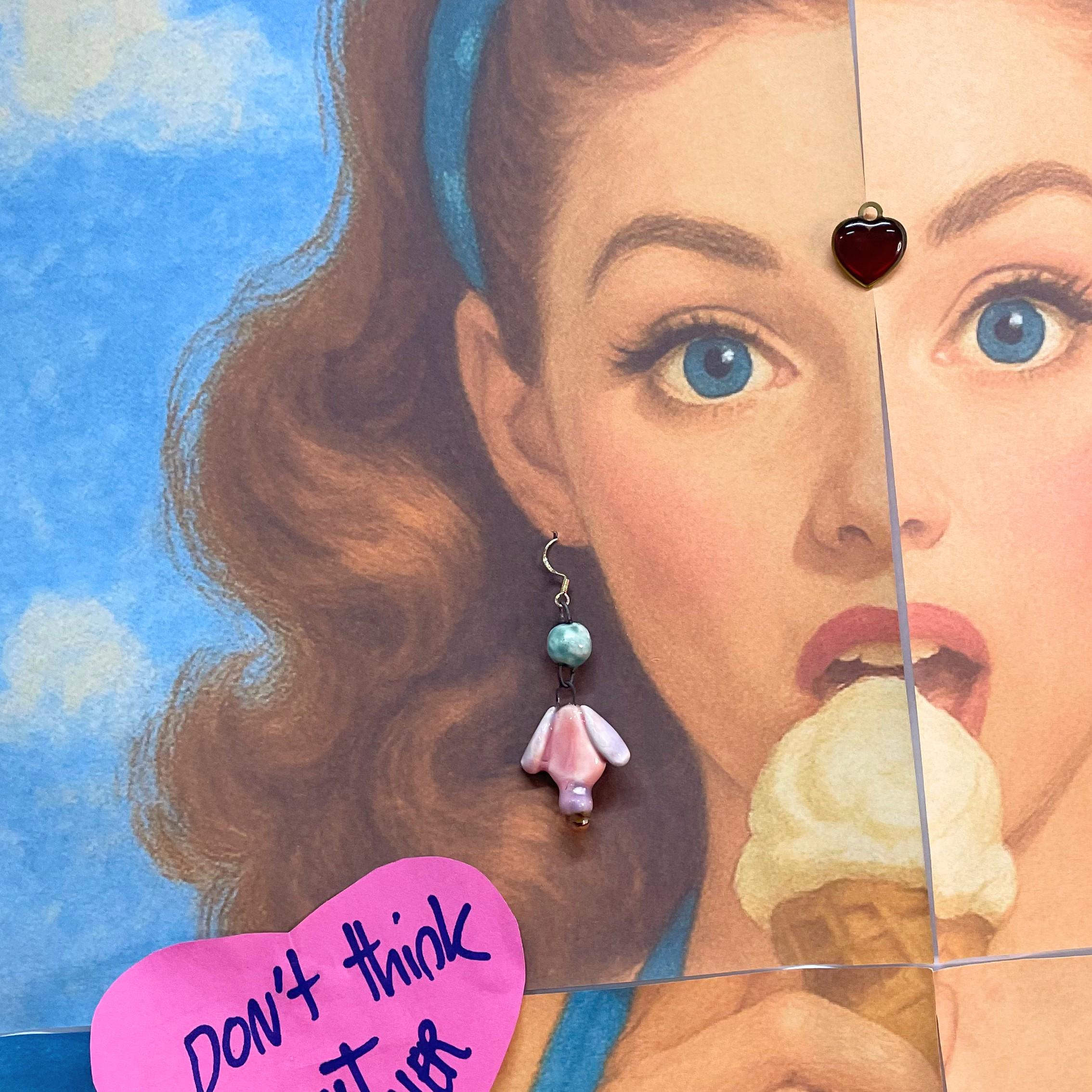 Handmade Earrings with Pink Blossom Flowers