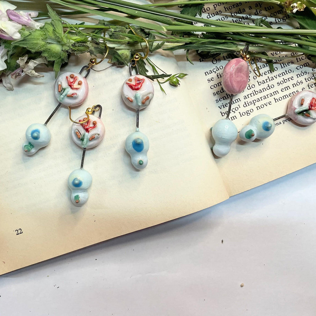 Colorful Ceramic Earrings with Flower