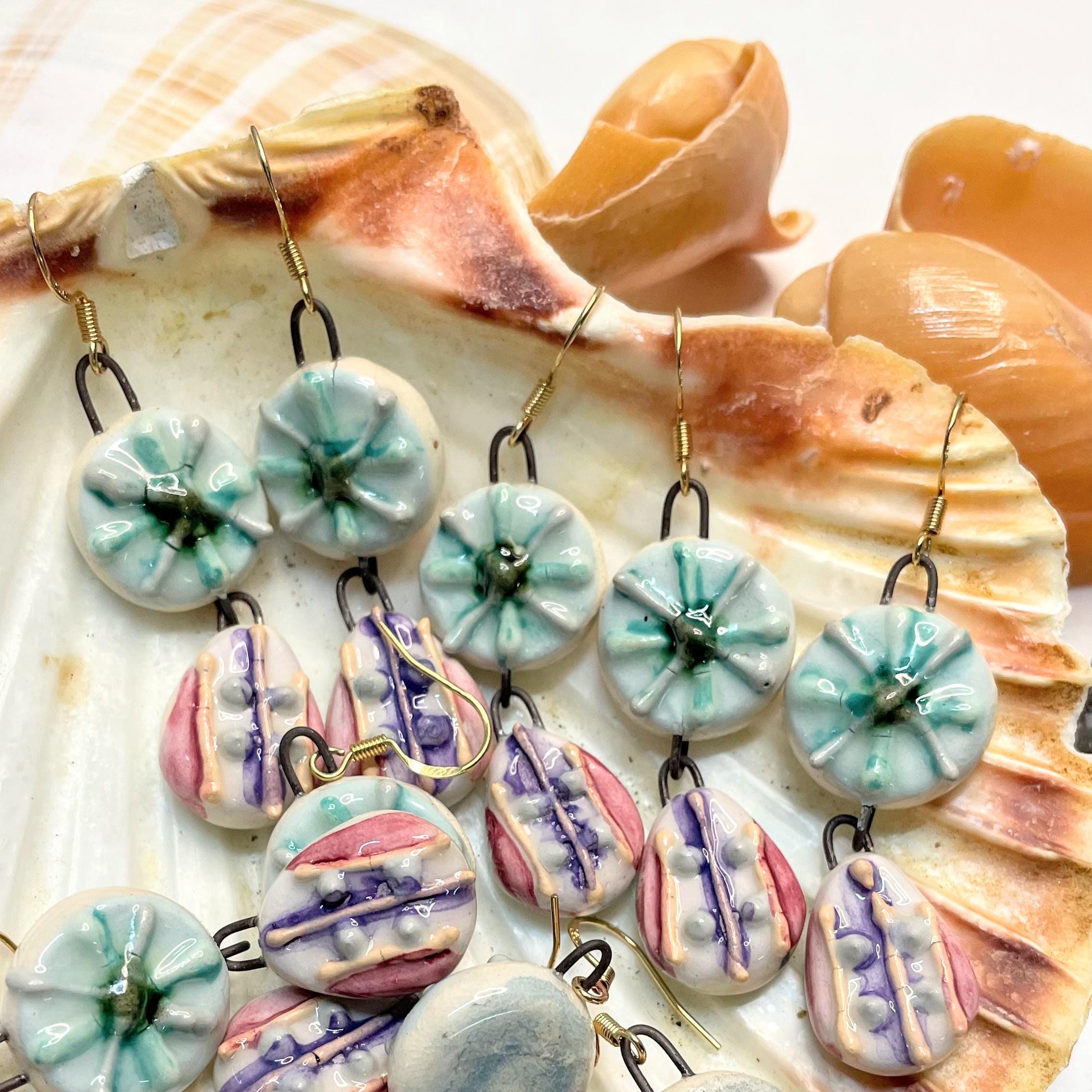 Lilac and Blue Earrings made of Ceramic