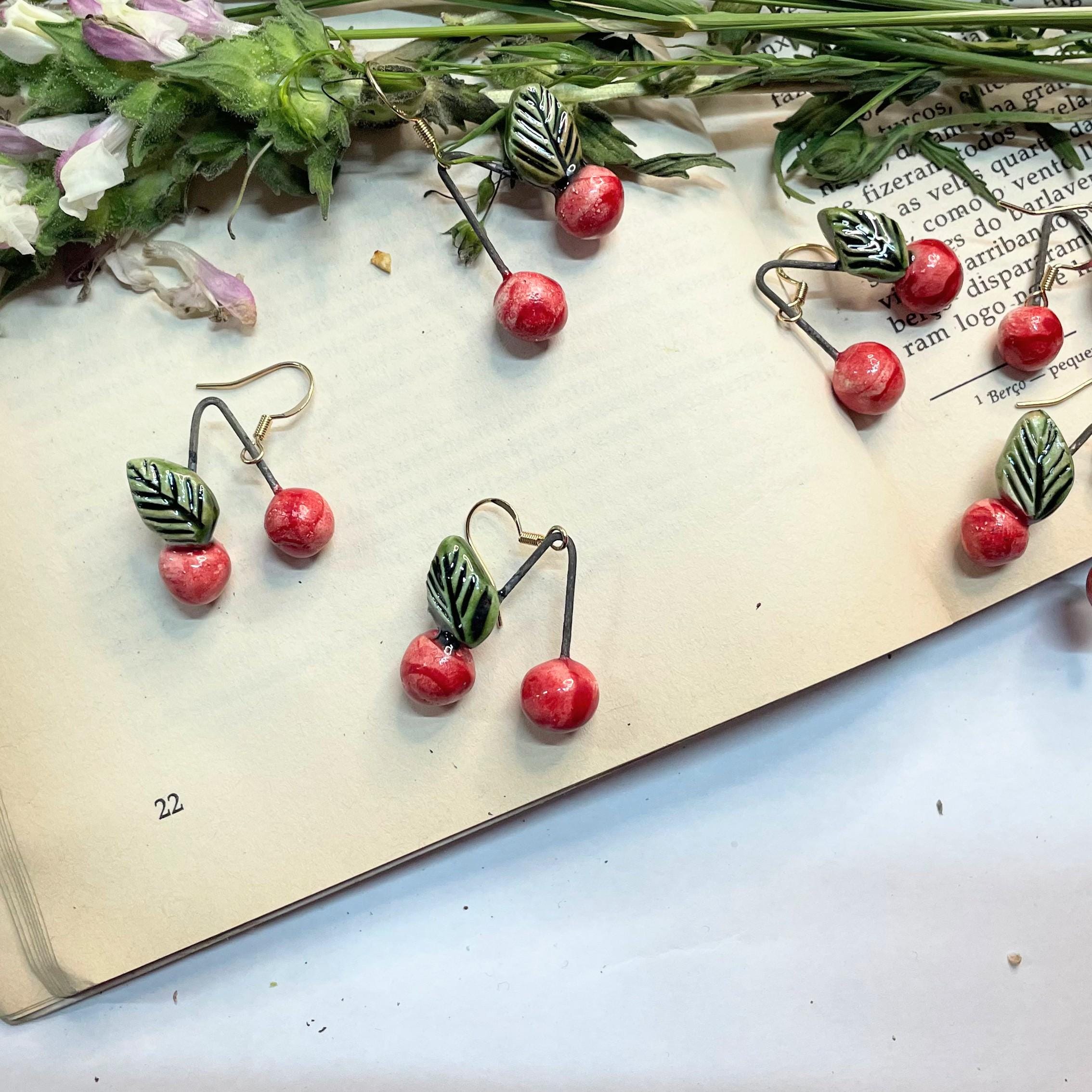 Cute Cherry Earrings Made in Ceramic