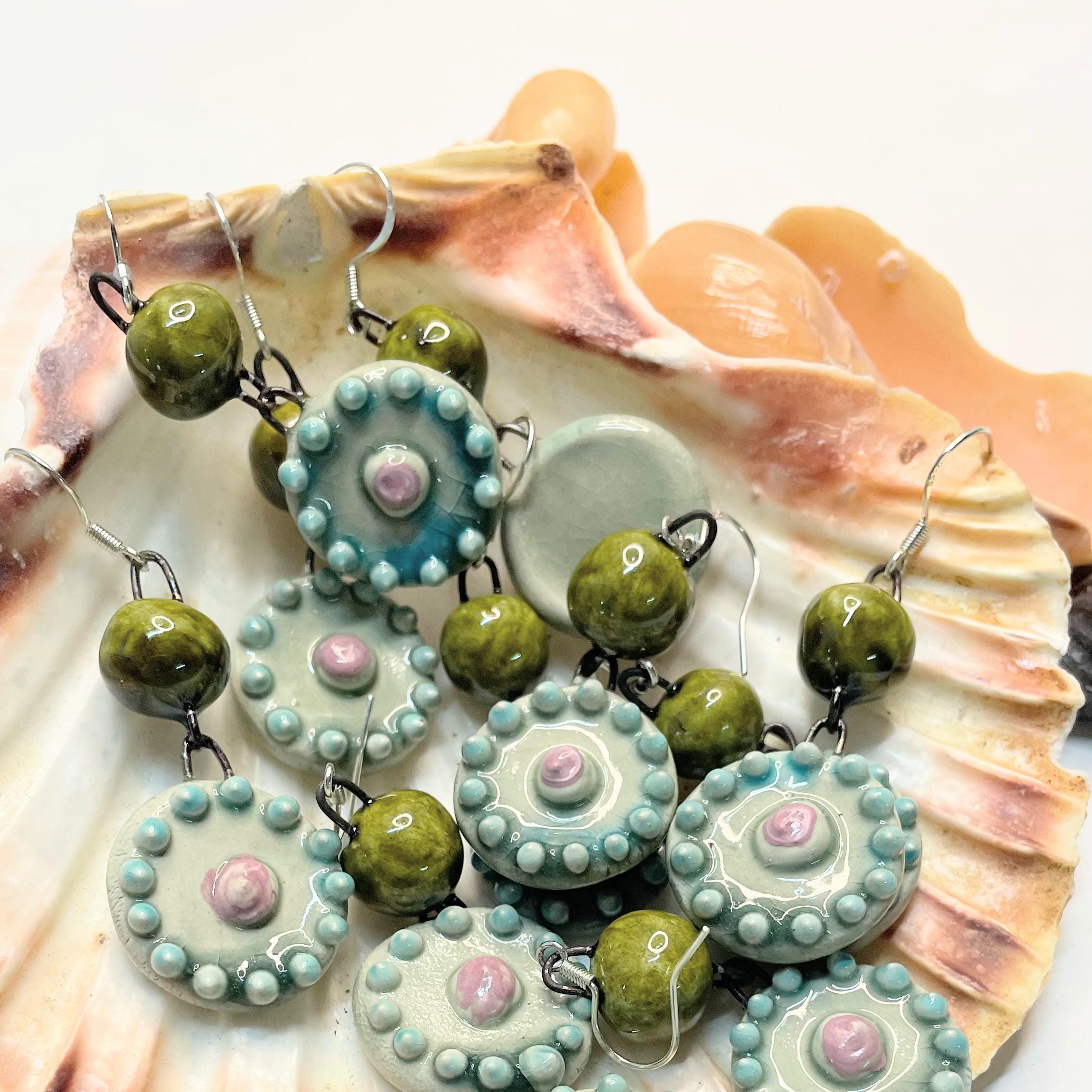 Round Dangle Ceramic Earrings