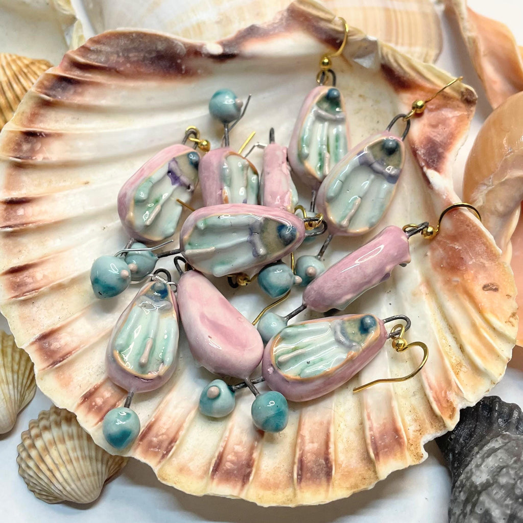 Pink Long Earrings handmade in Ceramic