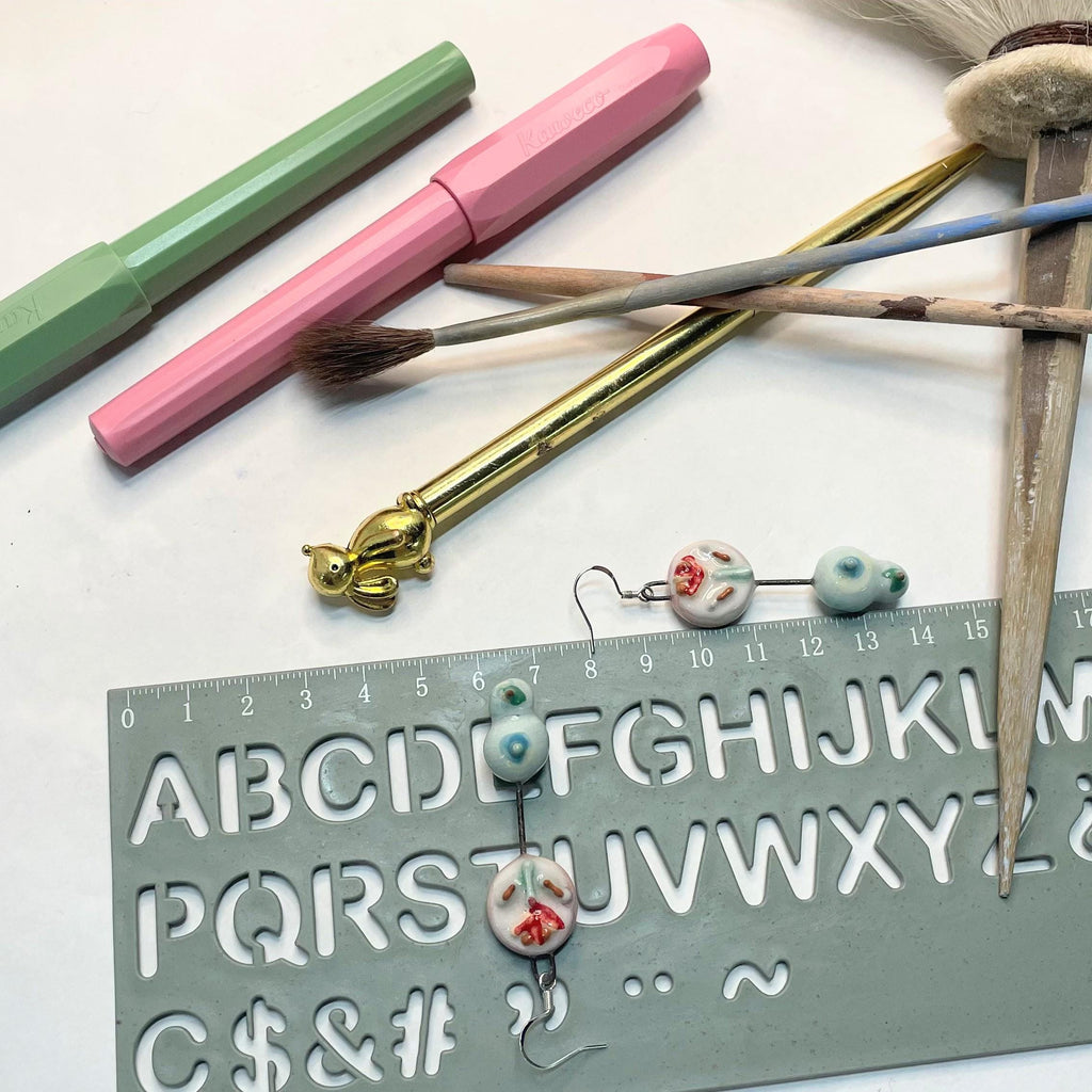 Colorful Ceramic Earrings with Flower