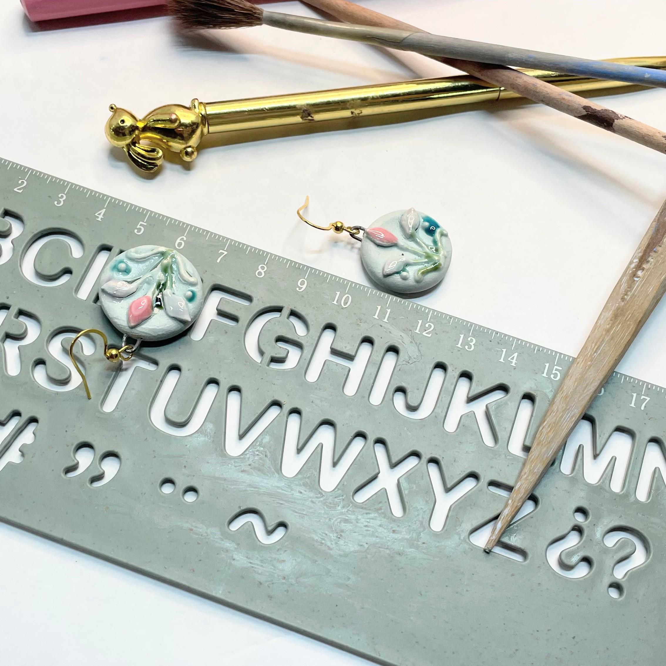 Round Flower Earring, Blue Ceramic Earrings, Sweet Girly Jewelery, Present for Women, Curious Gift for Her, Lovely Surprise for Friend