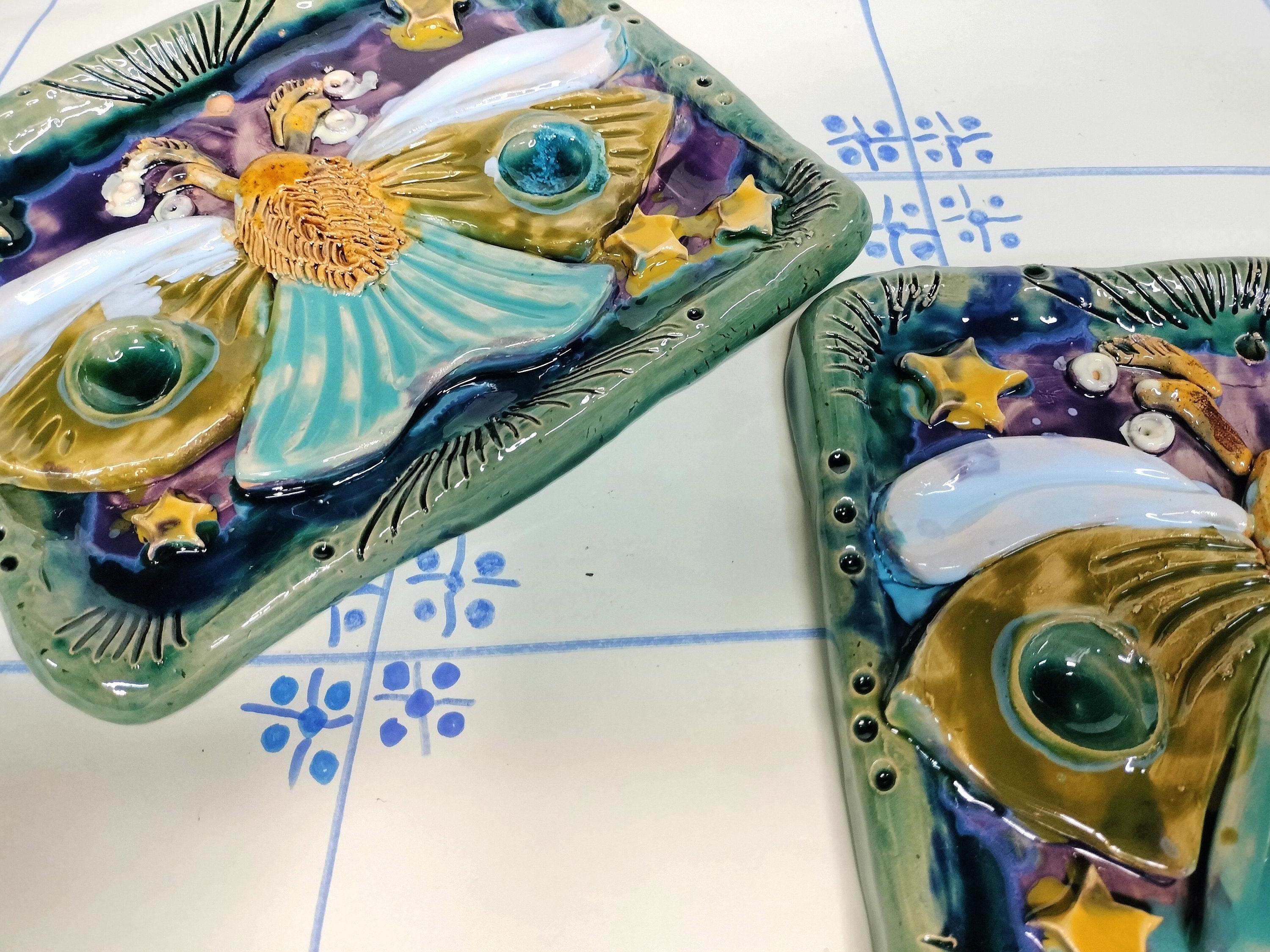 Wall Decoration with Butterfly Made of Ceramic