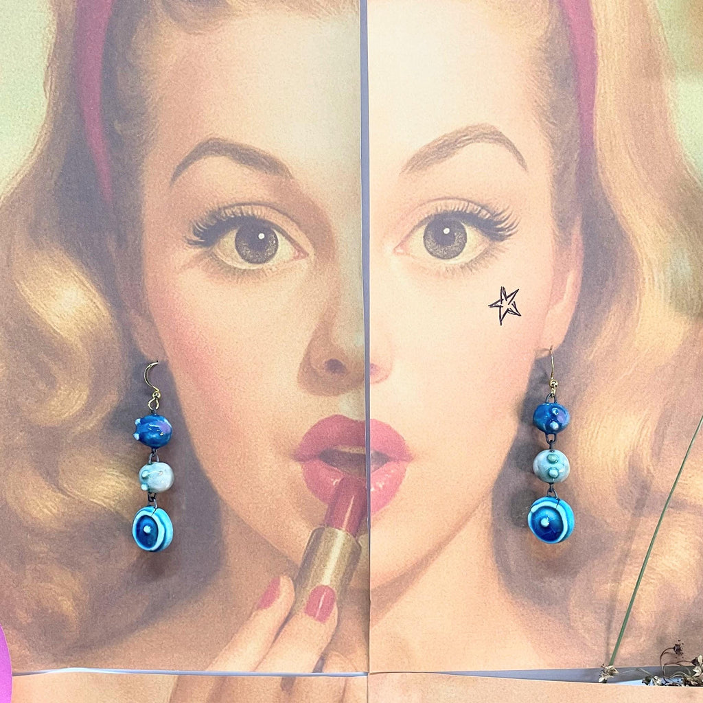 Drop Blue Earrings, Ceramic Pearls Jewelery